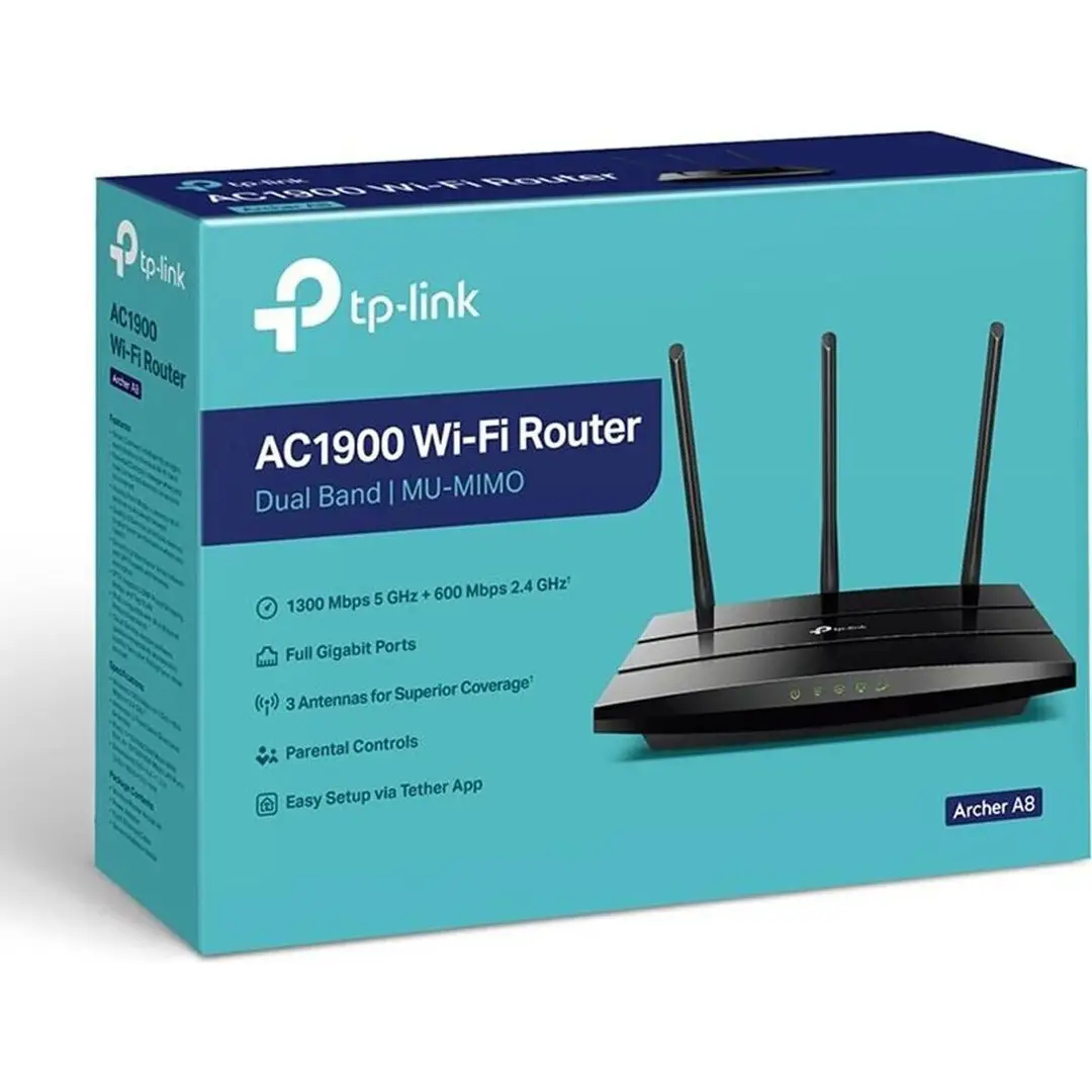 TP-Link Archer A8 Wi-Fi 5 802.11ac Dualband 2,4 GHz / 5 GHz Ethernet-LAN schwarz tragbarer router 1900 Mbit/s 4 x Gigabit-LAN-Ports MU-MIMO