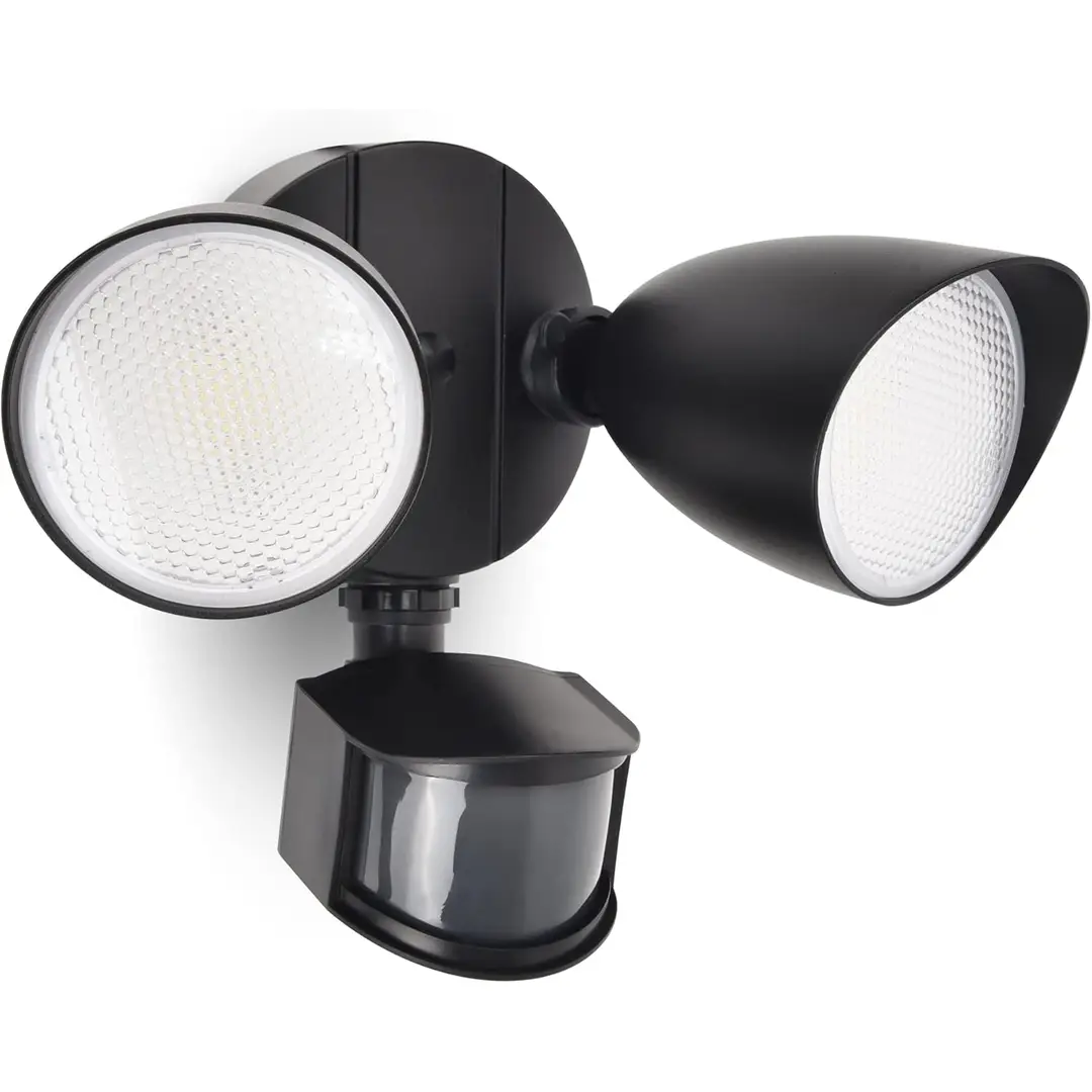LUTEC 23,5W PIR LED Sicherheitsleuchte Außenleuchte mit Sensor Flutlicht mit PIR 1700 LM LED integrierte Doppelköpfe Flutlicht, Außenbereich für Terrasse, Garten, Hof Schwarz 5000K [Energieklasse A]