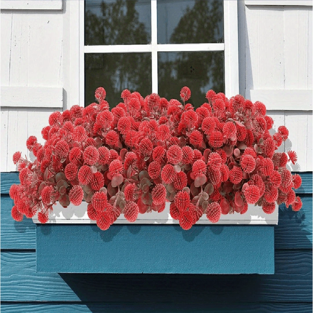 Yuejia Bouquet de 4 fleurs Craspédie artificielles 35 cm - Rouge