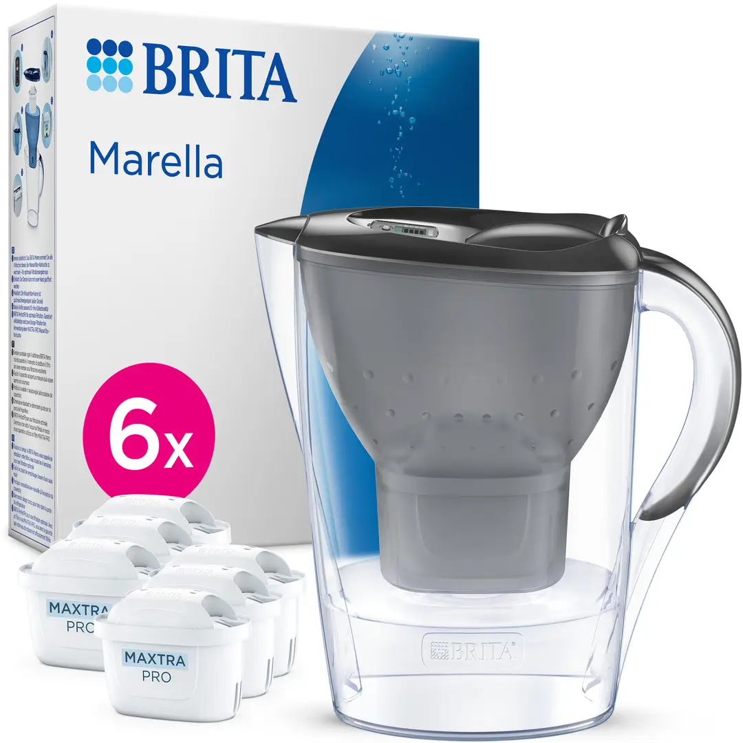 Brita Water Filter Jug Marella Graphite (2.4L) Incl. 6x Maxtra Pro Pure Performance Filter Cartridge