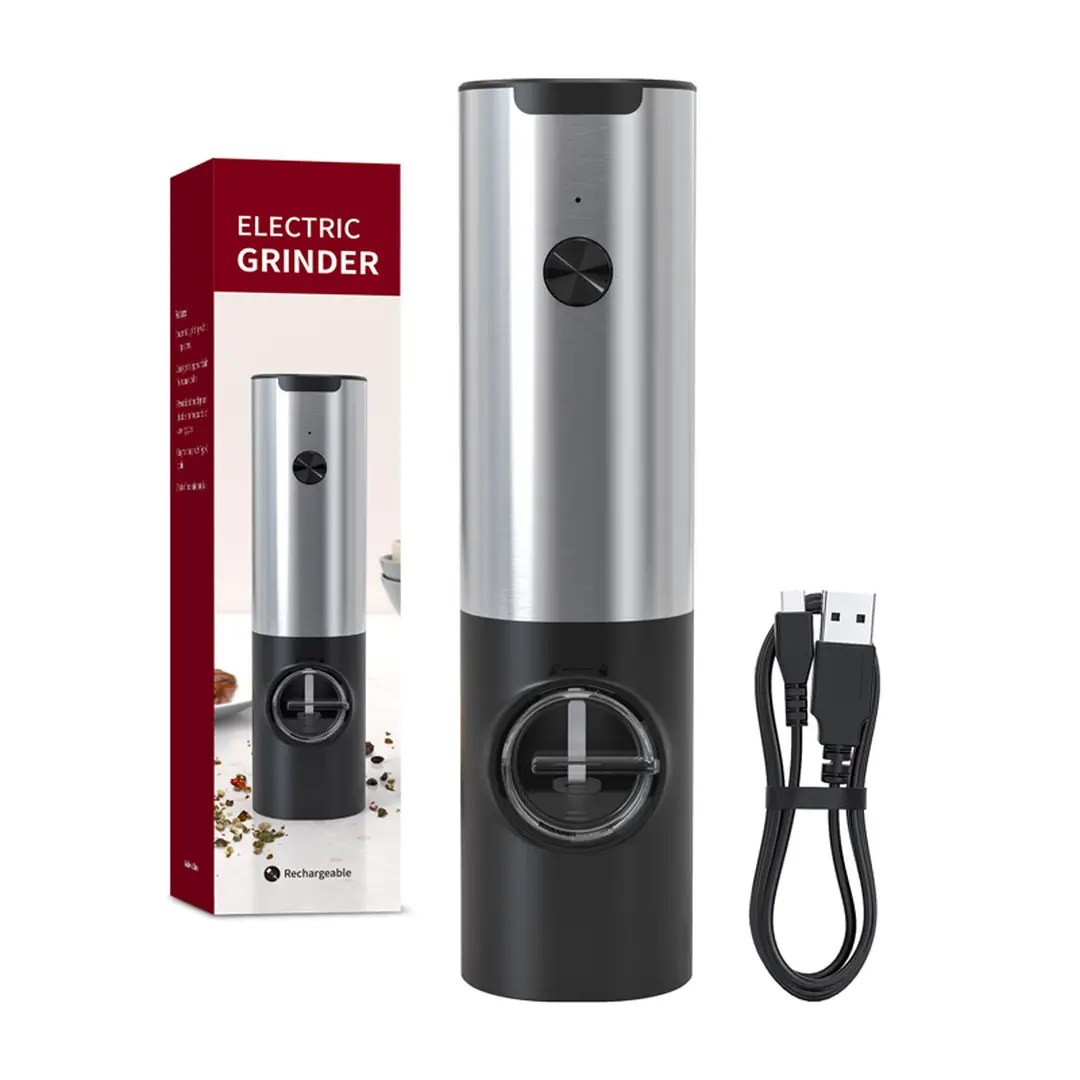 CUISYNC Stainless Steel Electric Pepper Grinder - Transparent Hopper Charging Base Single Pack KYMQ-17A