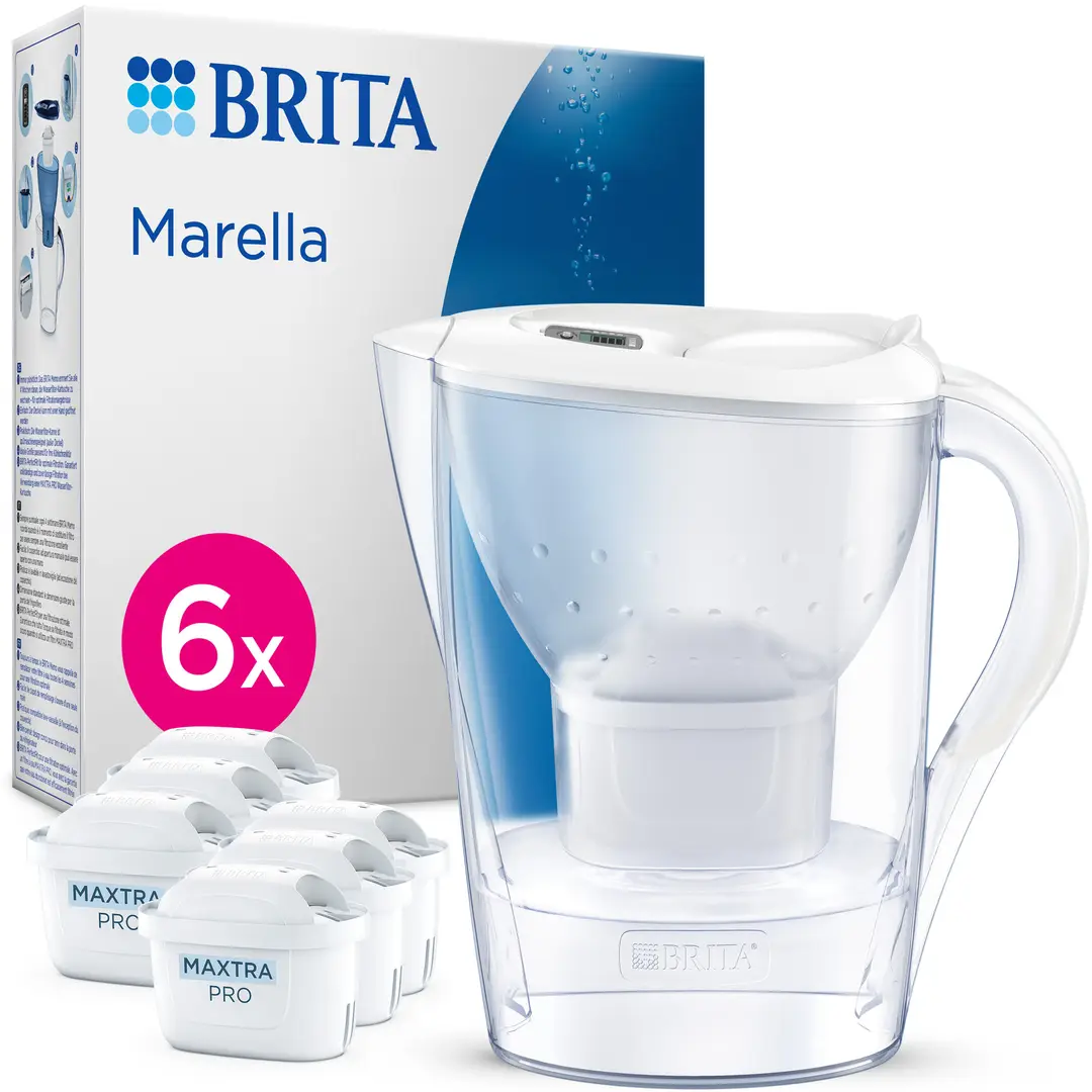 Brita Water Filter Jug Marella White (2.4L) Incl. 6x MAXTRA PRO PURE PERFORMANCE Filter Cartridge