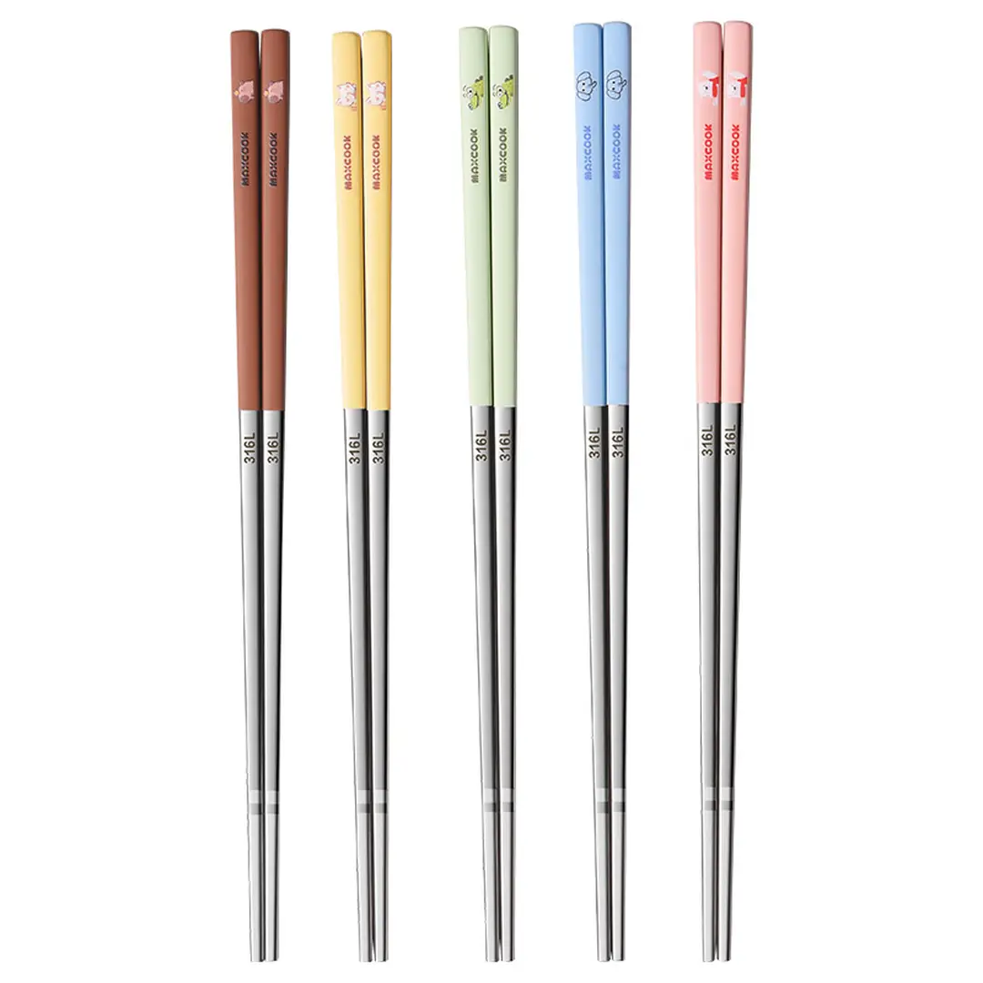 Maxcook 5 Paar Set - Essstäbchen 316L Edelstahl Cartoon Essstäbchen