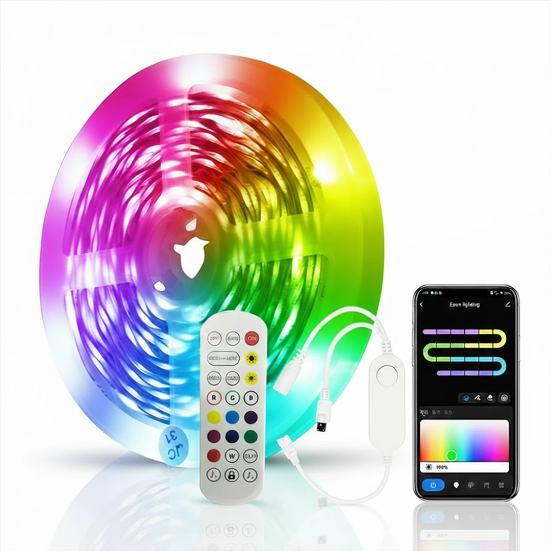 Vivreal Ruban LED 5 m RGB intégré, intelligent, contrôle via application Bluetooth, changement de couleur DIY, synchronisation musicale, pour chambre, cuisine et décoration intérieure, Offre de Nouvel An, Cadeaux phares
