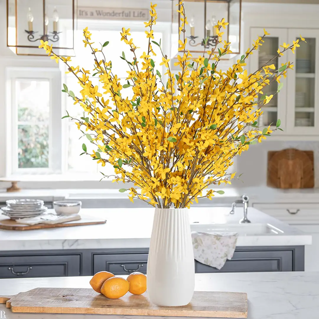3PCS 3.28ft/1m
Artificial Forsythia Stem Artificial Orchids Flowers Silk Forsythia Branches, Long Stem Flowers Yellow Winter Jasmine for Home Decor Indoor Floral Arrangements Wedding Farmhouse Cemetery