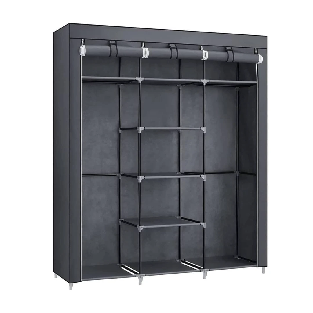 SONGMICS kledingkast - Linnenkast met kledingroede en legplanken - 175 x 150 x 45 cm - grijs