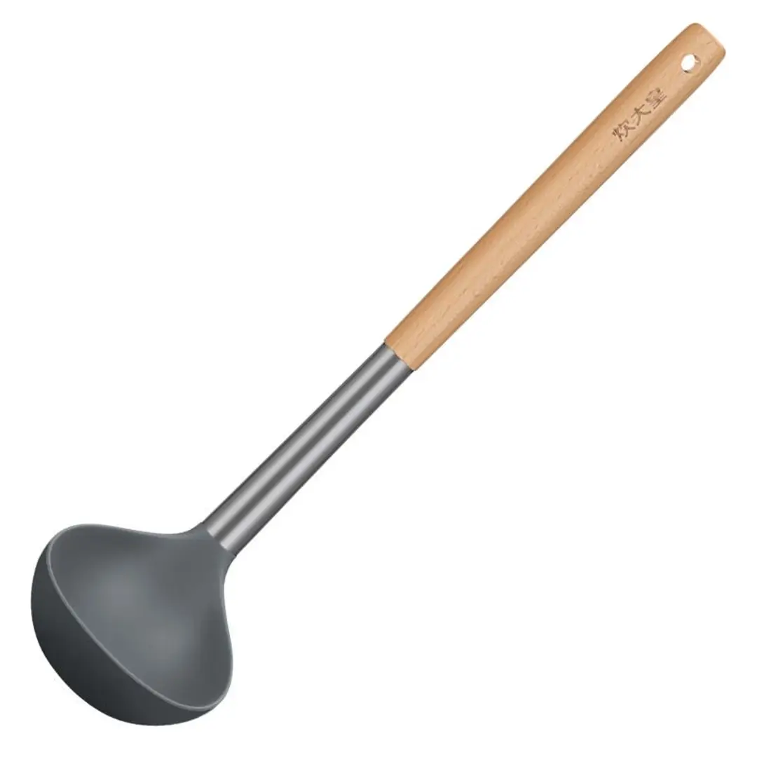 COOKER KING Massiver Pfannenwender aus Silikon, antihaftbeschichtet, mit Schlitzen, Küchenspatel, hochhitzebeständig, BPA-frei, weicher Griff, rutschfester Gummigriff, wasserdichter Holzgriff, Küchenset