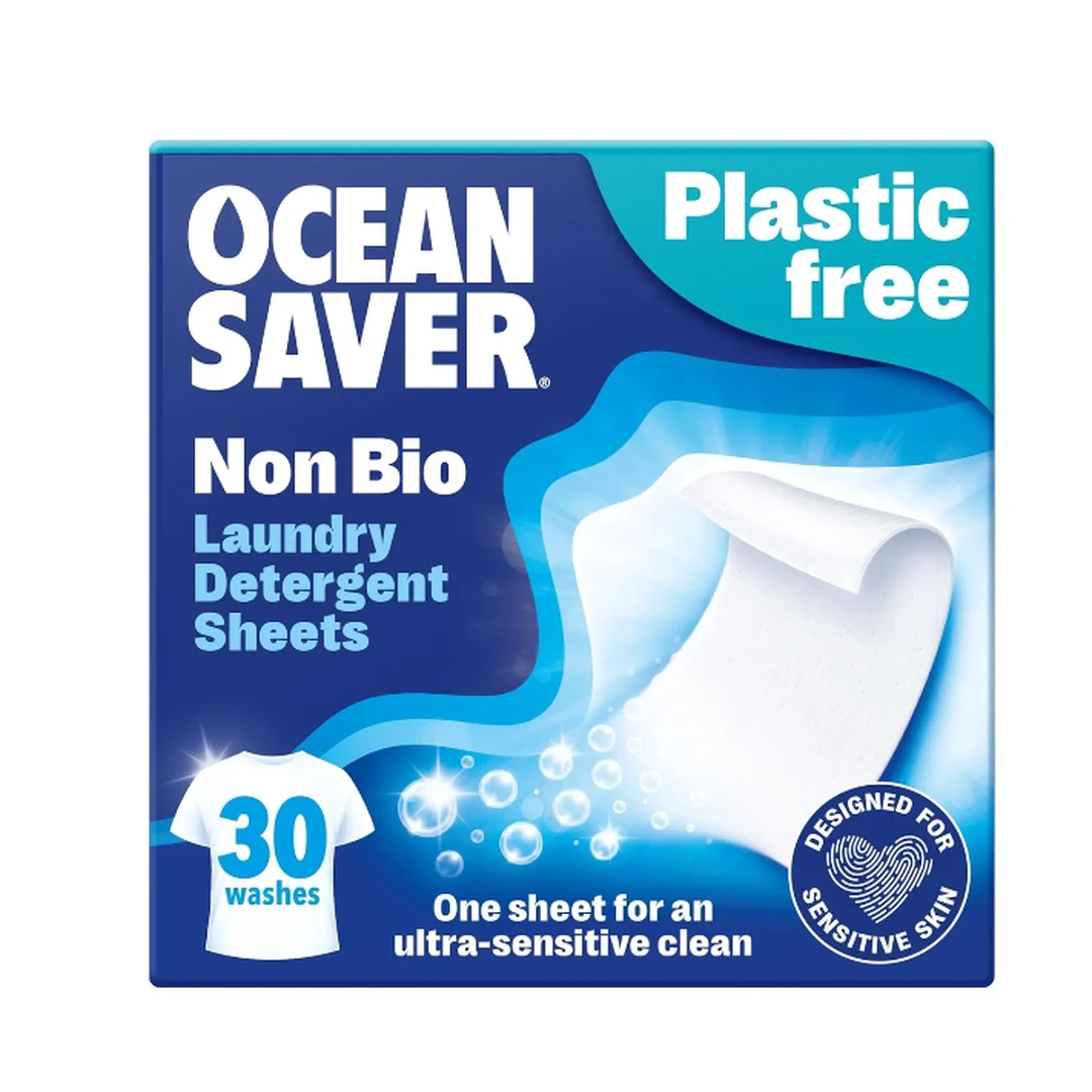 OceanSaver Eco Laundry Detergent Sheets | Non-Bio | Eco-Friendly, Biodegradable & Freshly Scented | Zero-Waste & Removes Tough Stains | Vegan, Plastic & Cruelty-Free | Plant Based Formula (30 Washes)