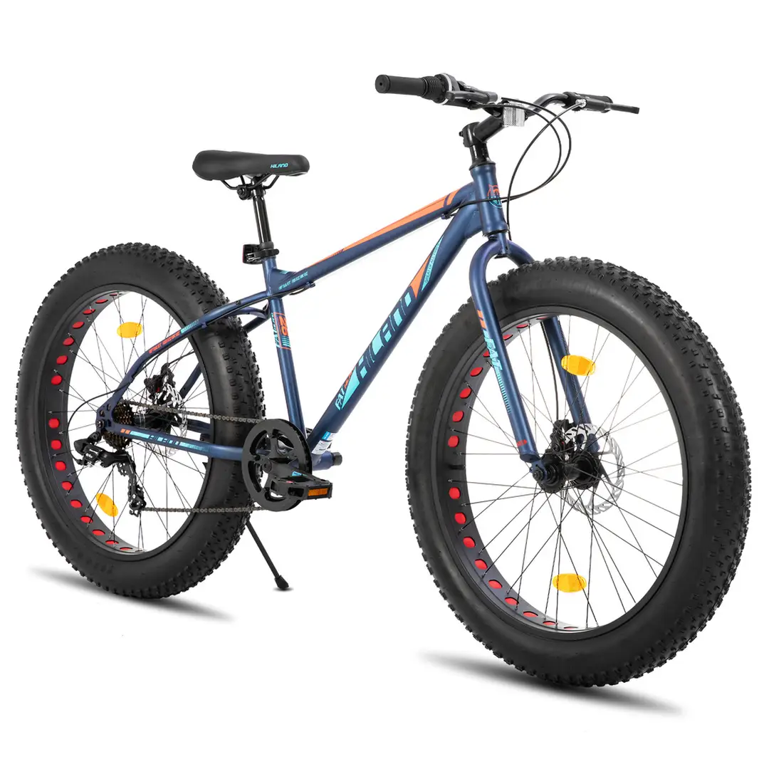 HILAND Roon VTT enfant pour garçon et fille, pneus épais, moyeu Shimano 7 vitesses, freinage à disques double, bleu, 24 pouces