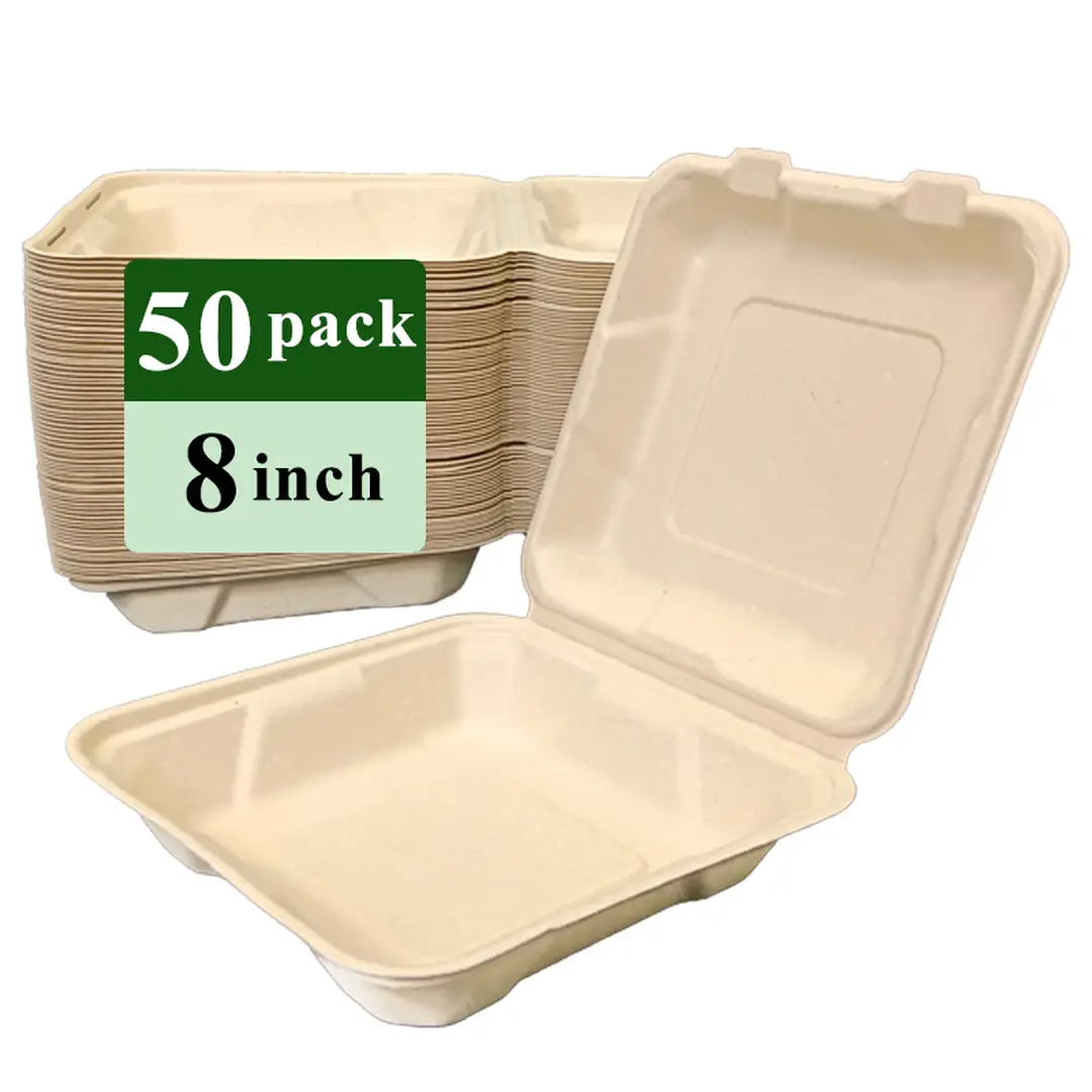 Ruibamboo disposable bamboo fiber clamshell 8 inches 
50pack