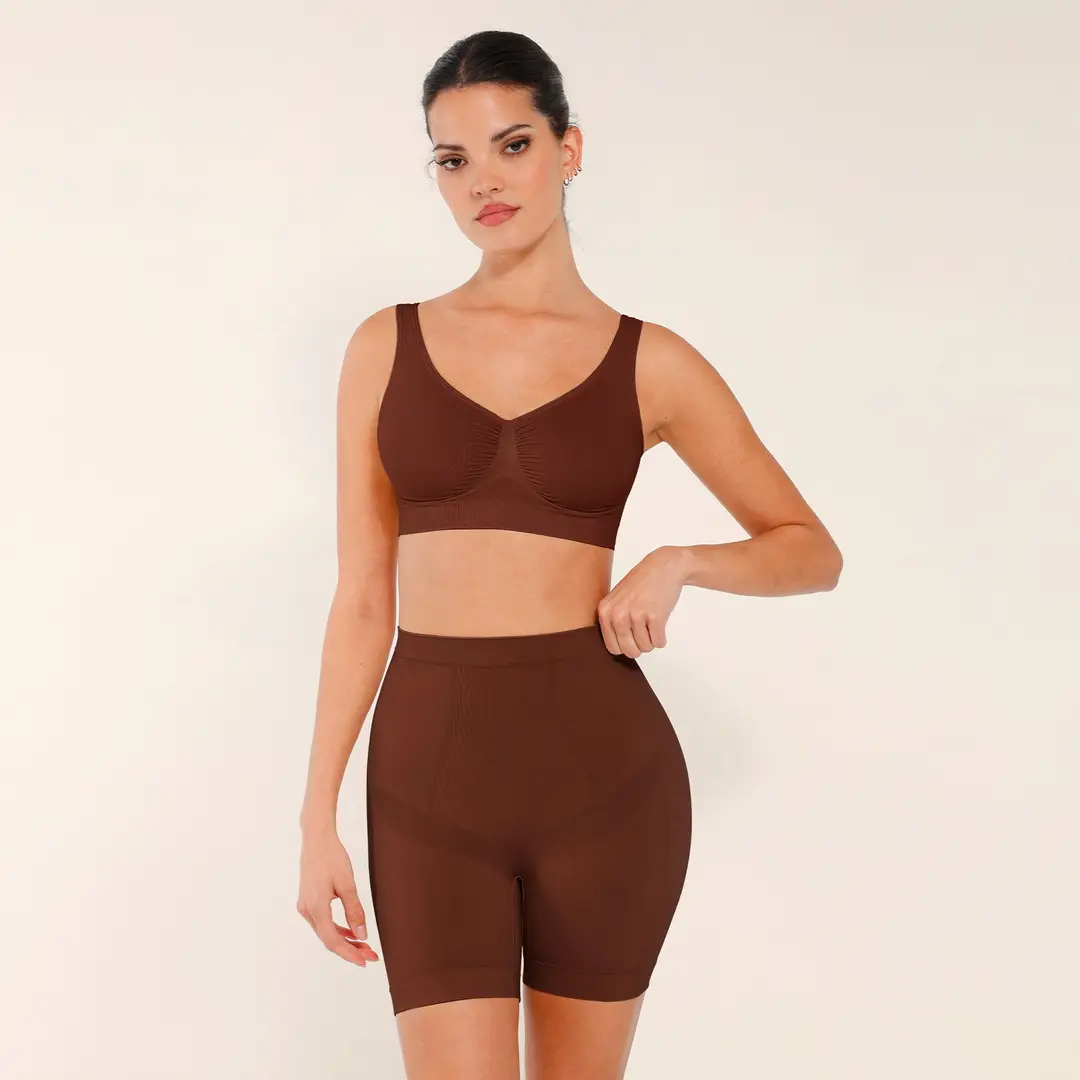 Feelingirl Nahtlose Slips mit Taille in mittlerer Position, Bauchkontrolle, straffend, Shaping-Shorts, M/L, braun