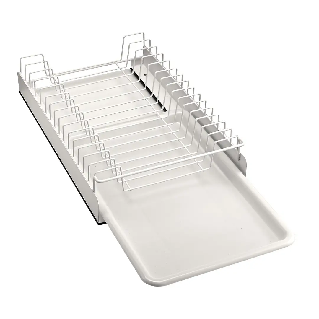 VIVREAL Égouttoir à vaisselle extensible pour placards de cuisine – acier au carbone, finition antiadhésive, guidage fluide, bac de collecte d’eau, design robuste, S3825W, Vente Nouvel An, meilleurs cadeaux