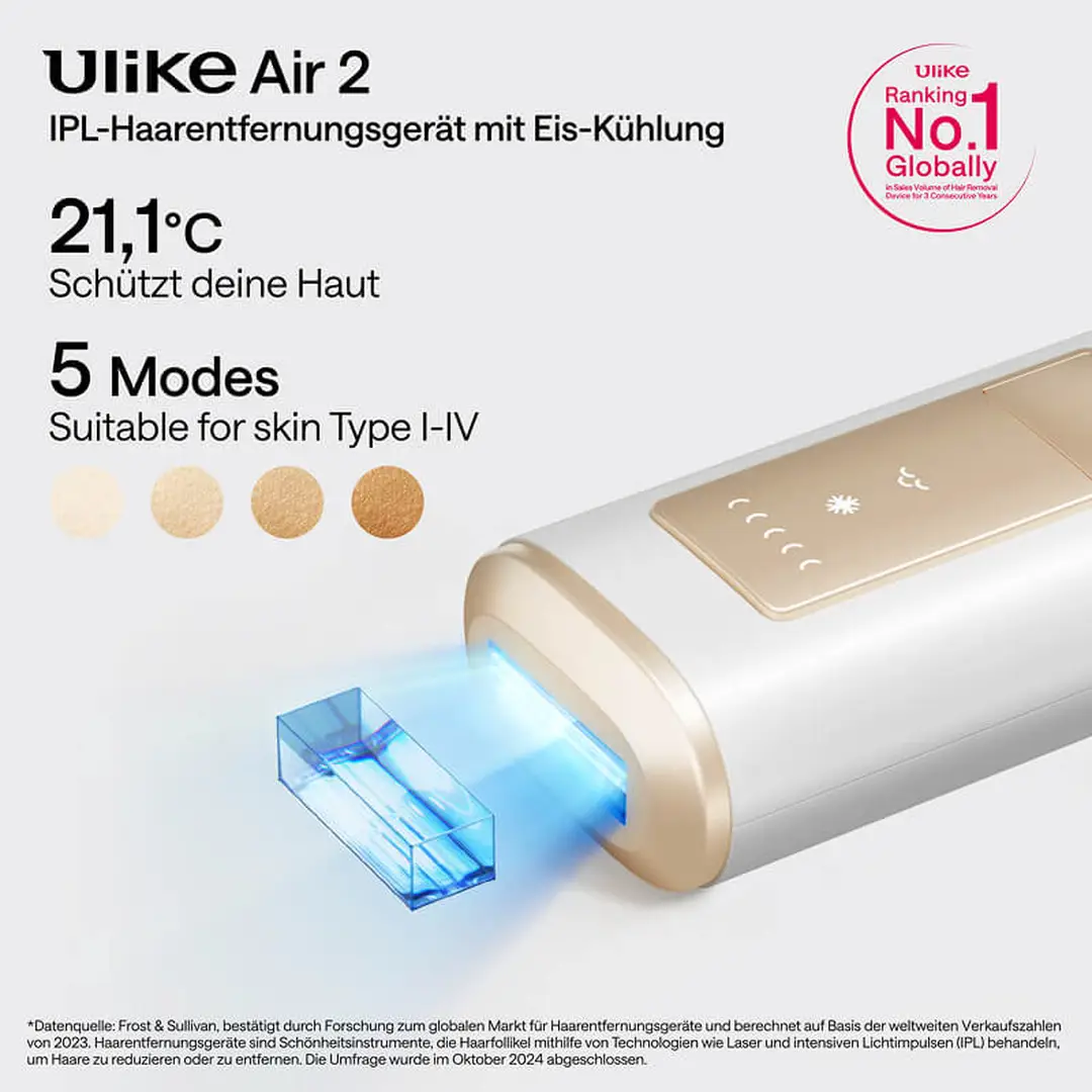 Ulike Air 2 IPL Geräte Haarentfernung für Damen und Herren mit Eiskühltechnik, nahezu schmerzfreie Ergebnisse, Sichere Alternative zur Laser Haarenentfernung, für Körper und Gesicht Weiß