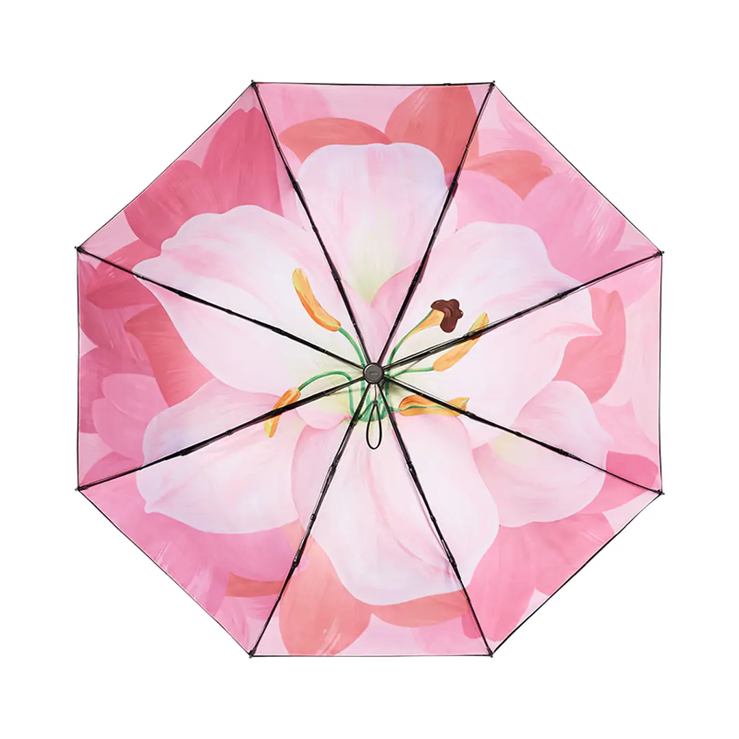 Beneunder BM398, Three-Fold Enhanced Black Coating Protection Umbrella Outdoor Windproof Waterproof, Pink Flower, Couple Gift Perfect Gift