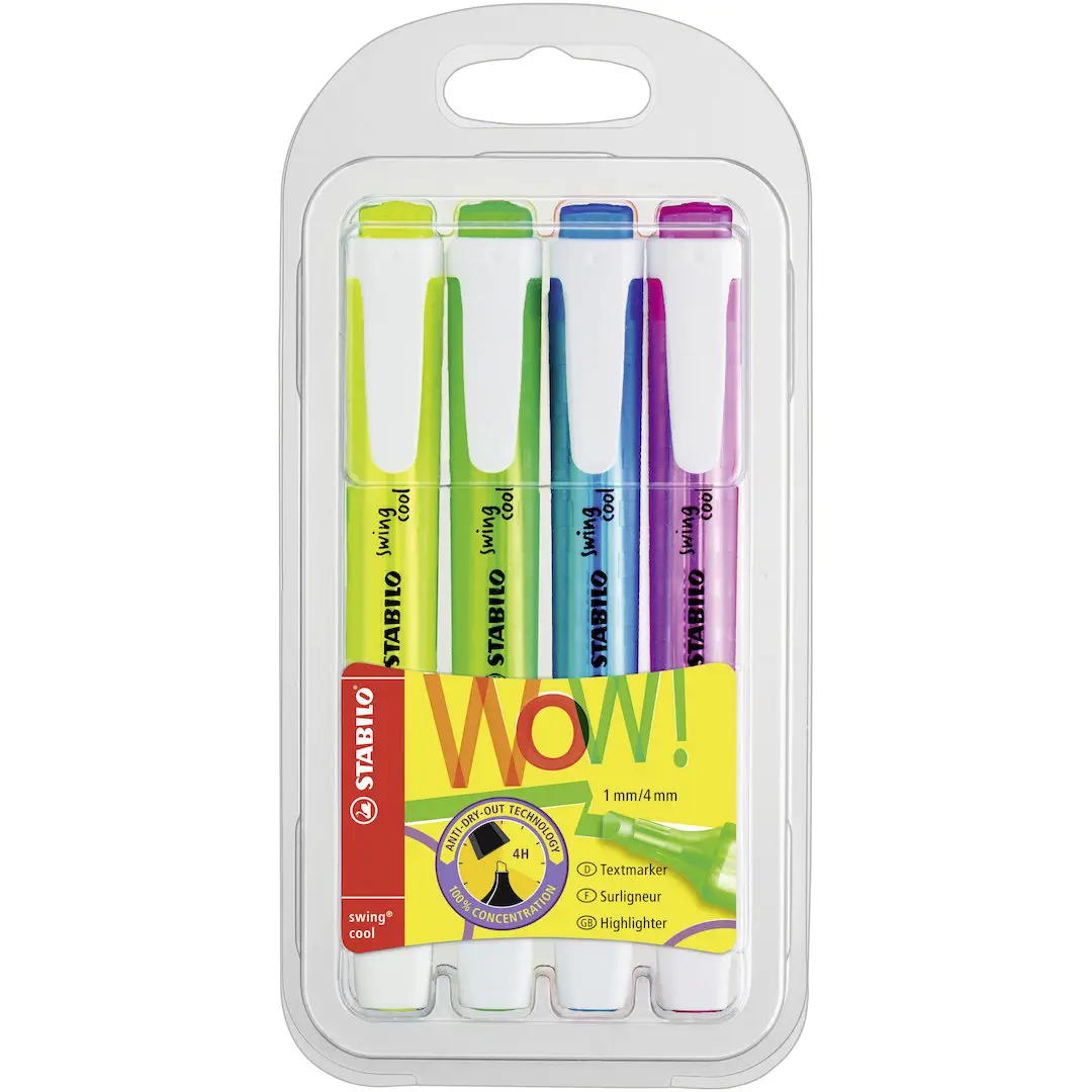STABILO Swing Cool - Highlighter - Pack of 4 - Assorted Colours