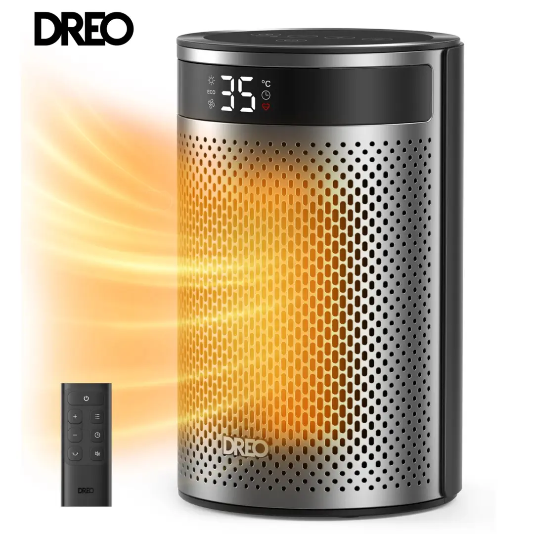 DREO Energiesparender Heizlüfter - 1500W Elektrischer PTC-Keramik, 34dB Leise, 12-Stunden-Timer, 8-fach Sicherheitsschutz, Fernbedienung, Atom 416.