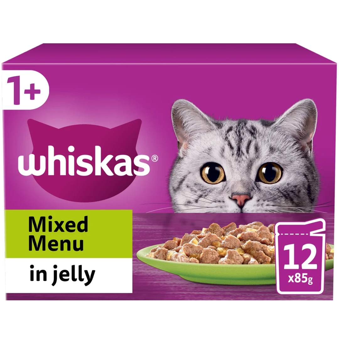 Whiskas 1+ Mixed Menu Adult Wet Cat Food Pouches in Jelly 12 x 85g