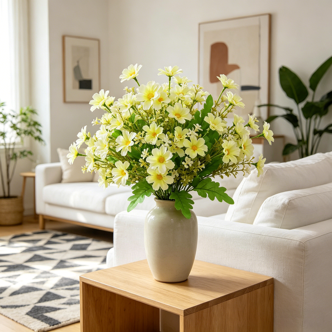 Yuejia 4Pcs 12.6in/32cmArtificial Chrysanthemum Flowers Fake Bouquet Without Vase for Office Family Party Home Wedding Decorations,High-end Artificial Flowers Faux Floral Daisy Bouquet Pack for Decor(yellow)