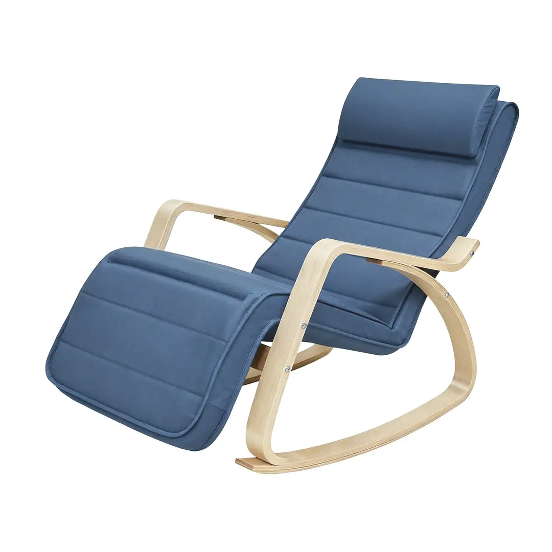 SONGMICSHOME Schaukelstuhl mit verstellbarer Fußstütze, Relaxstuhl für Wohnzimmer, 5 Positionen, blau