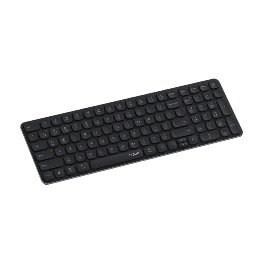 RAPOO E9310M Kabellose Tastatur, ultradünne Tastatur der Blade-Serie, unterstützt 4 Geräte, leise, kompakt, batteriebetrieben, für Windows/Mac/Linux/Chrome – deutsches Layout – Schwarz