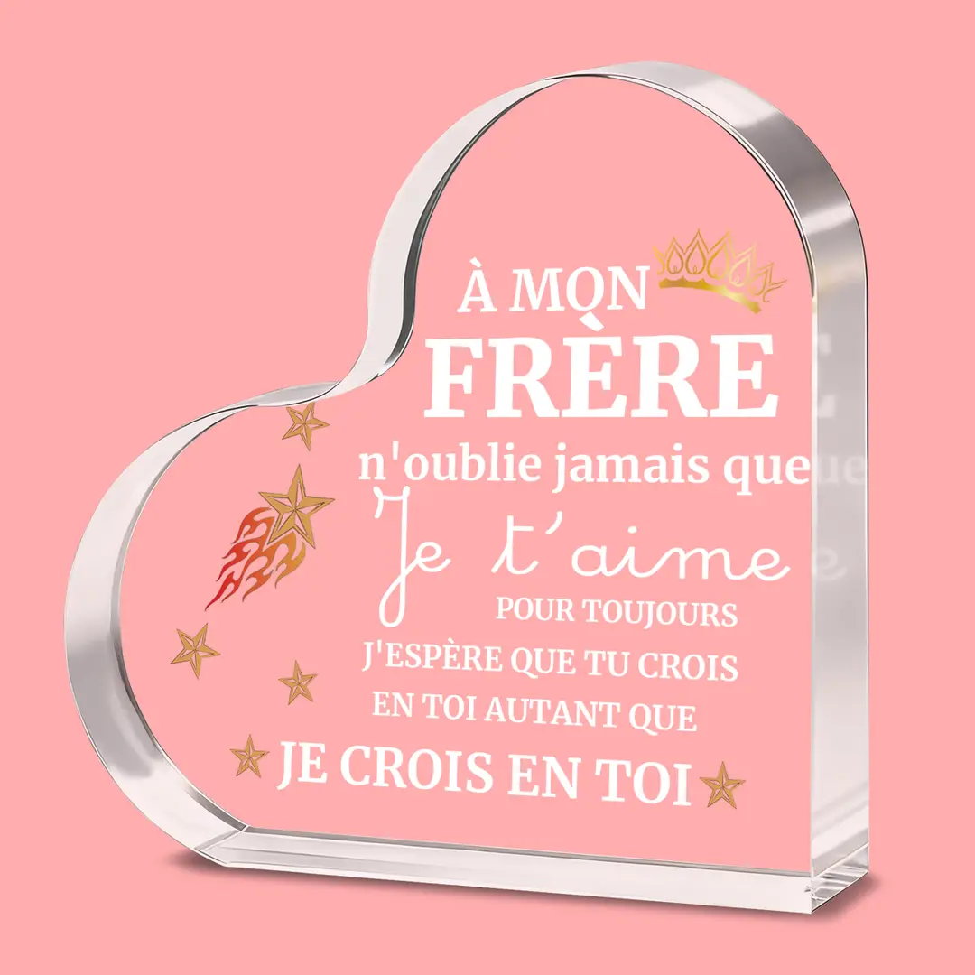 Alphynix Plaquette en acrylique en forme de cœur pour frère - 10 x 1,5 x 10 cm