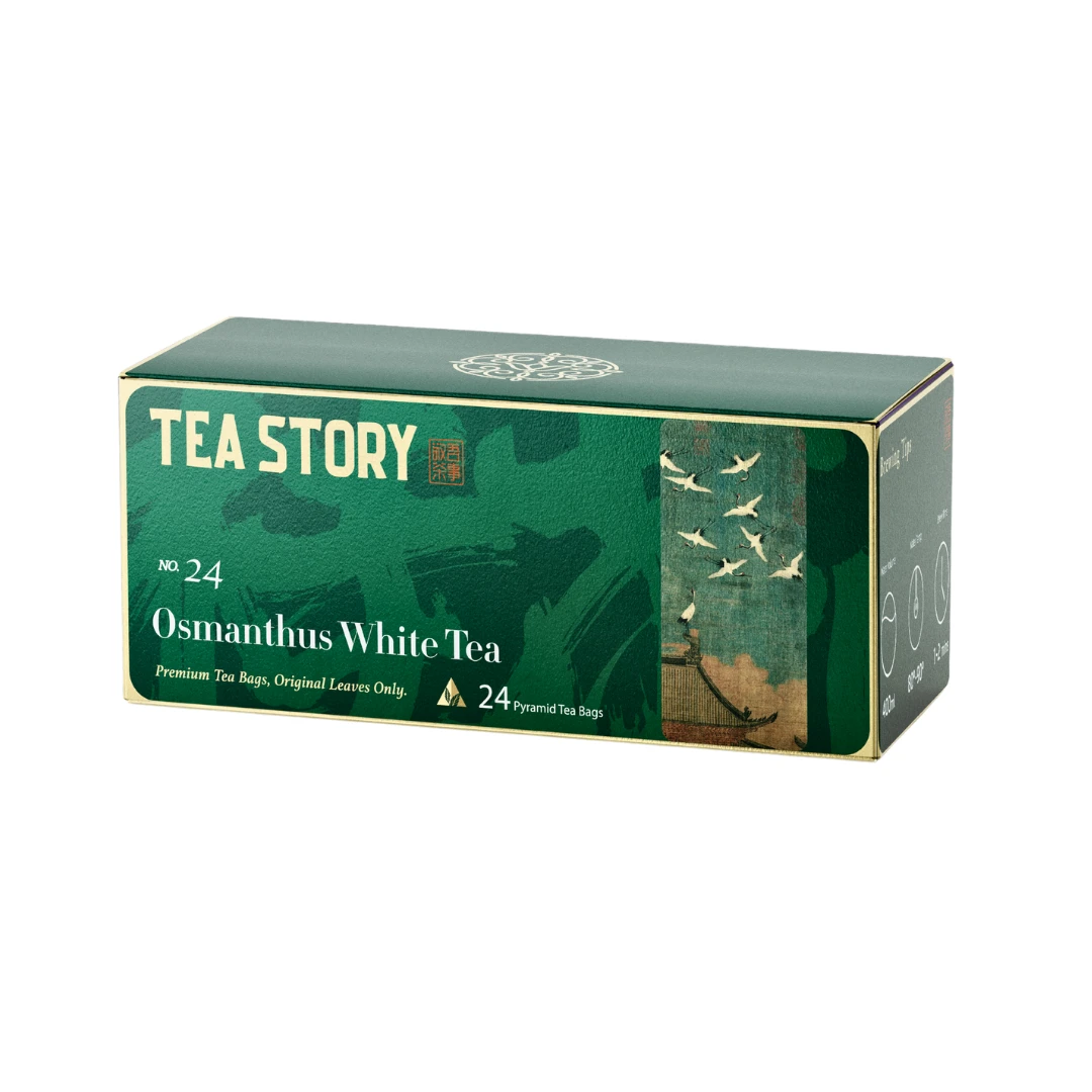 Tea Story Osmanthus White Tea [Skin Glow] Low Caffeine Detox Blend, Fuding Shou Mei Loose Leaf 24 Tea Bags ×2g
