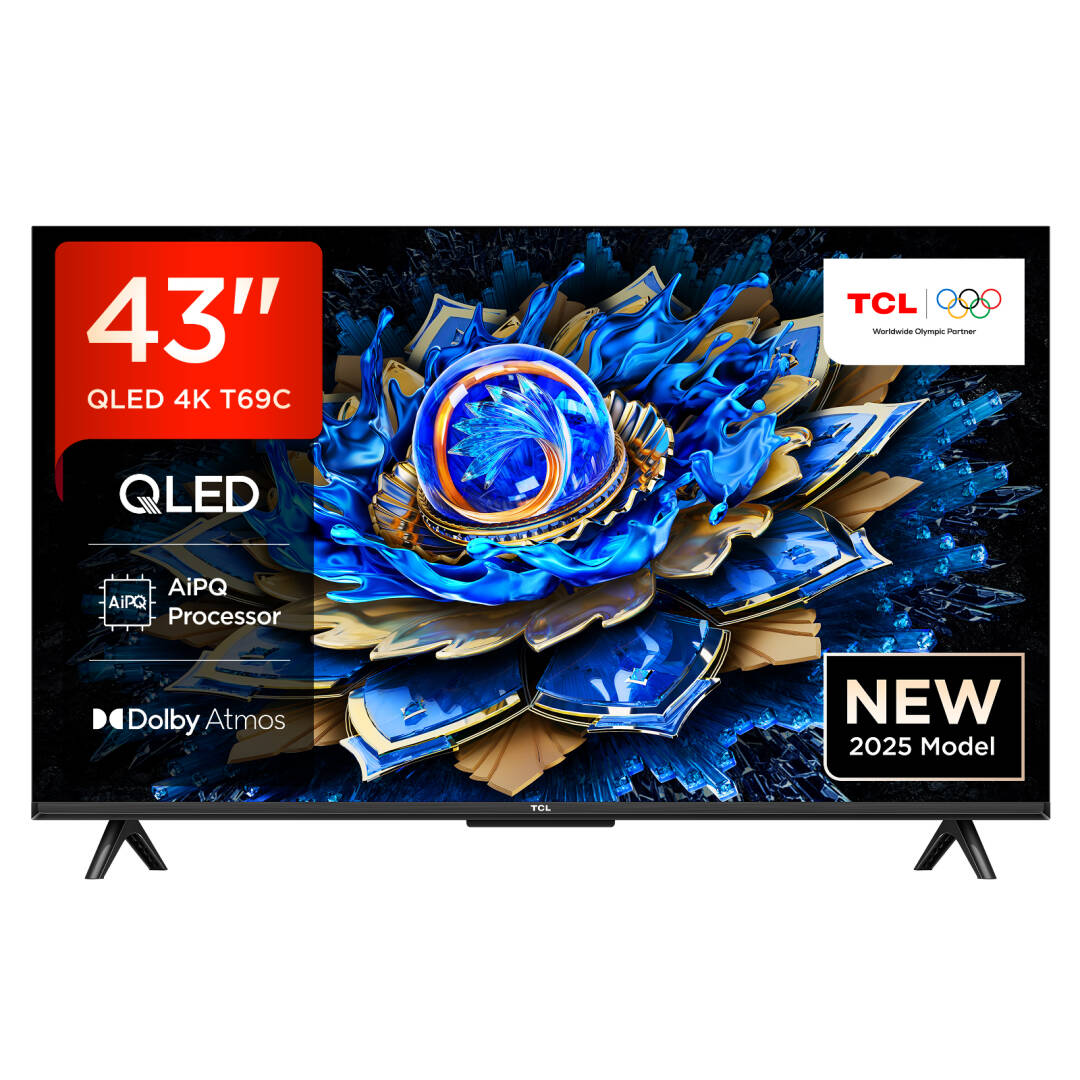TCL 43T69C 43 Zoll QLED, Direct LED, 4K HDR, Smart Google TV Dolby Vision & Atmos, Game Master, Motion Clarity, Google Assistant & Alexa