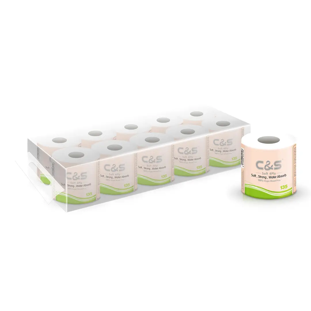 C&S Toilet Tissue, 4-Ply, 135g, 10 Rolls, Soft, Durable, Family Economical Pack