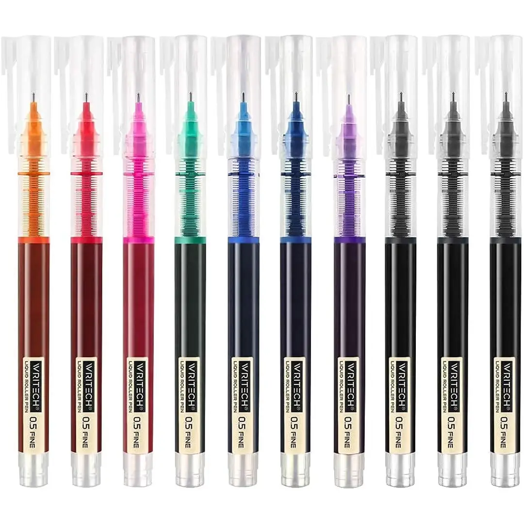 WRITECH Rolling Ball Quick Dry 0,5 mm Extra Fijn Puntnummer 10 Stuks Vloeibare Rollerball Multicolor (Multicolor)