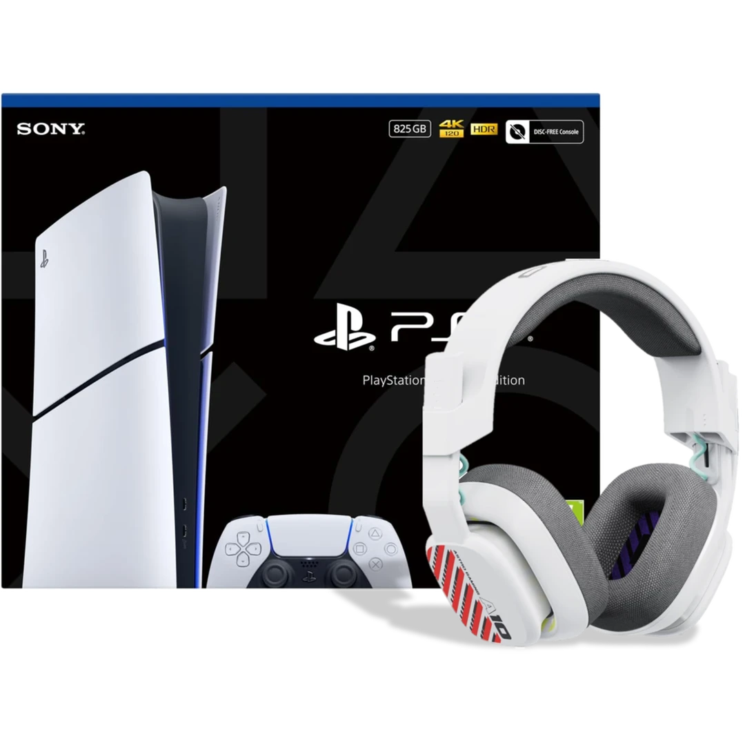 Sony PlayStation 5 Console - Digital Edition - Slim version + LOGITECH ASTRO A10 Gen2 Wired Gaming Headset Bundle - White
