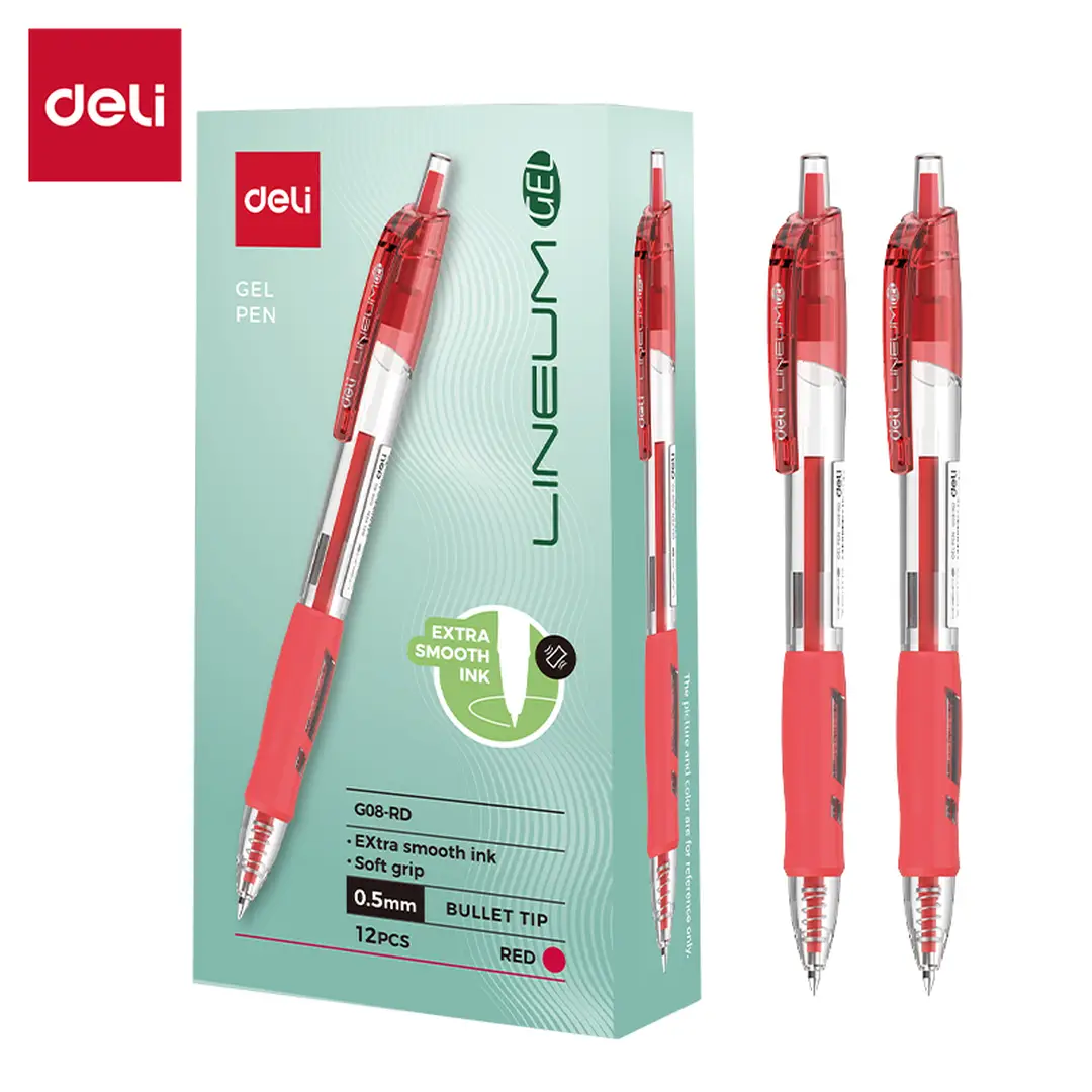Stylos gélifiés Deli 0,5 mm, fournitures de bureau, rouge, 12 pièces