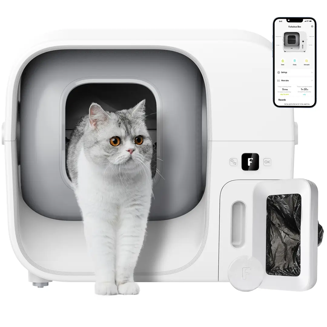 FURBULOUS [TÜV Certified High-Quality] World's 1st Auto Pack & Seal Litter Box: Zero Odor, No-Pinch Structure & Safe Guard, App Control & Trash Bag Auto-Refill, Anti-Urine Leakage, Large Capacity for Multi-Cat Homes, Includes 60-Day Starter Kit (1 Trash Bag & 3 Deo Bars)