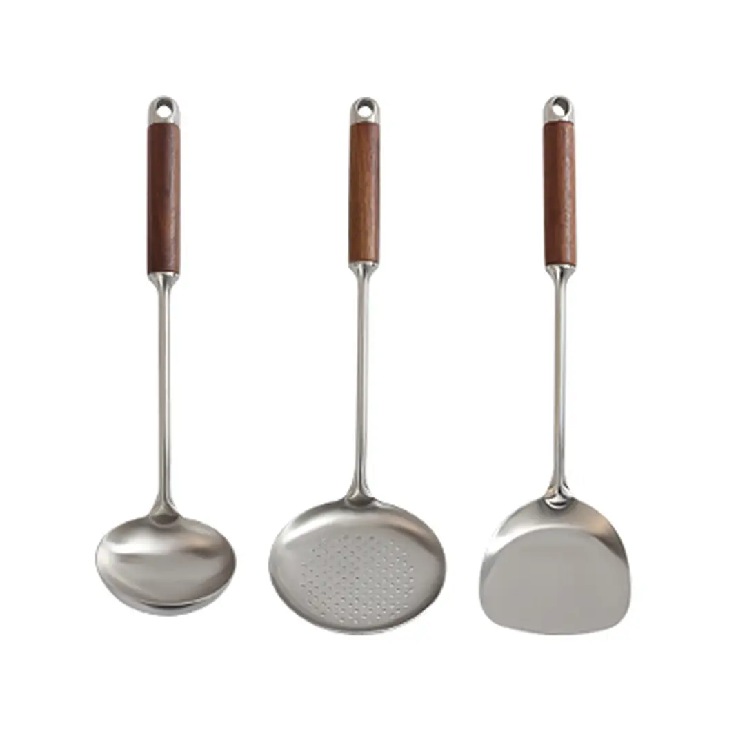 PURECOOK Spatula & Ladle Series | 304 | Wooden Handle | 3-Piece Spatula & Ladle Set