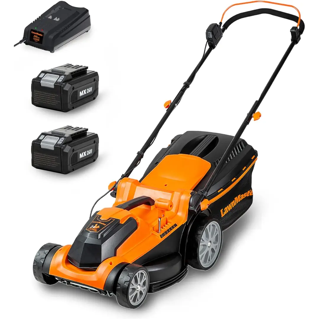 Lawnmaster CLMF2437G Akku-Rasenmäher 24 V Max, 2 x 4,0 Ah Akkus, 37 cm, 300 m², Mulchfunktion, 40 L Grasfangkorb, 22–72 mm, 6-stufige Schnitthöhenverstellung