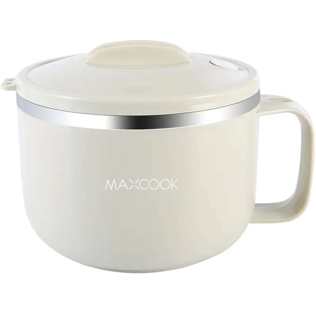 Maxcook 304 Stanless Steel Ramen Bowl - with lid & could hole mobile phones - 1.2 L - Grey