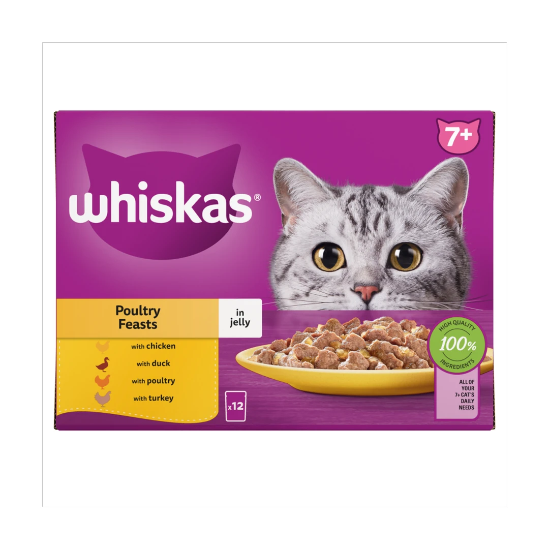 Whiskas 7+ Poultry Feasts Senior Wet Cat Food Pouches in Jelly 12 x 85g