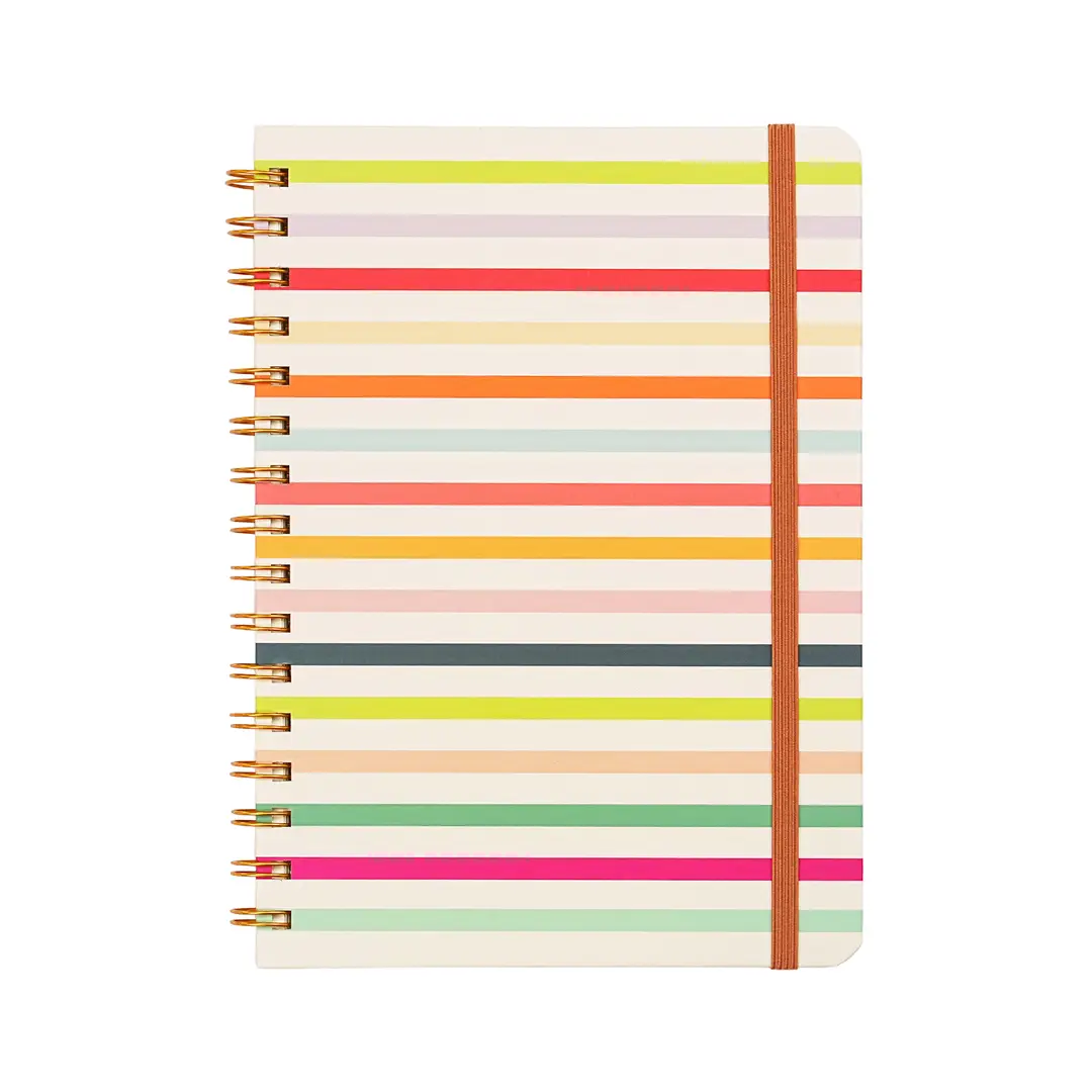 Jubiluu A5 Hardcover Spiral Lined Notebook - 96 Sheets (100g offset paper), with Elastic Band - Classic Cream Ruled Journal for Writing, School, Office, and Gifts-Rainbow Stripes