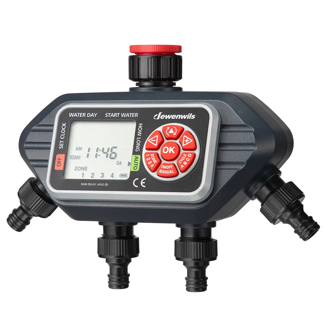Dewenwils Bewässerungscomputer 4 Ausgänge, 4 Bewässerungsprogramme pro Zone, Gartenbewässerungs-Timer, automatischer Bewässerungstimer mit Regenverzögerung/manuell/Automatikmodus
