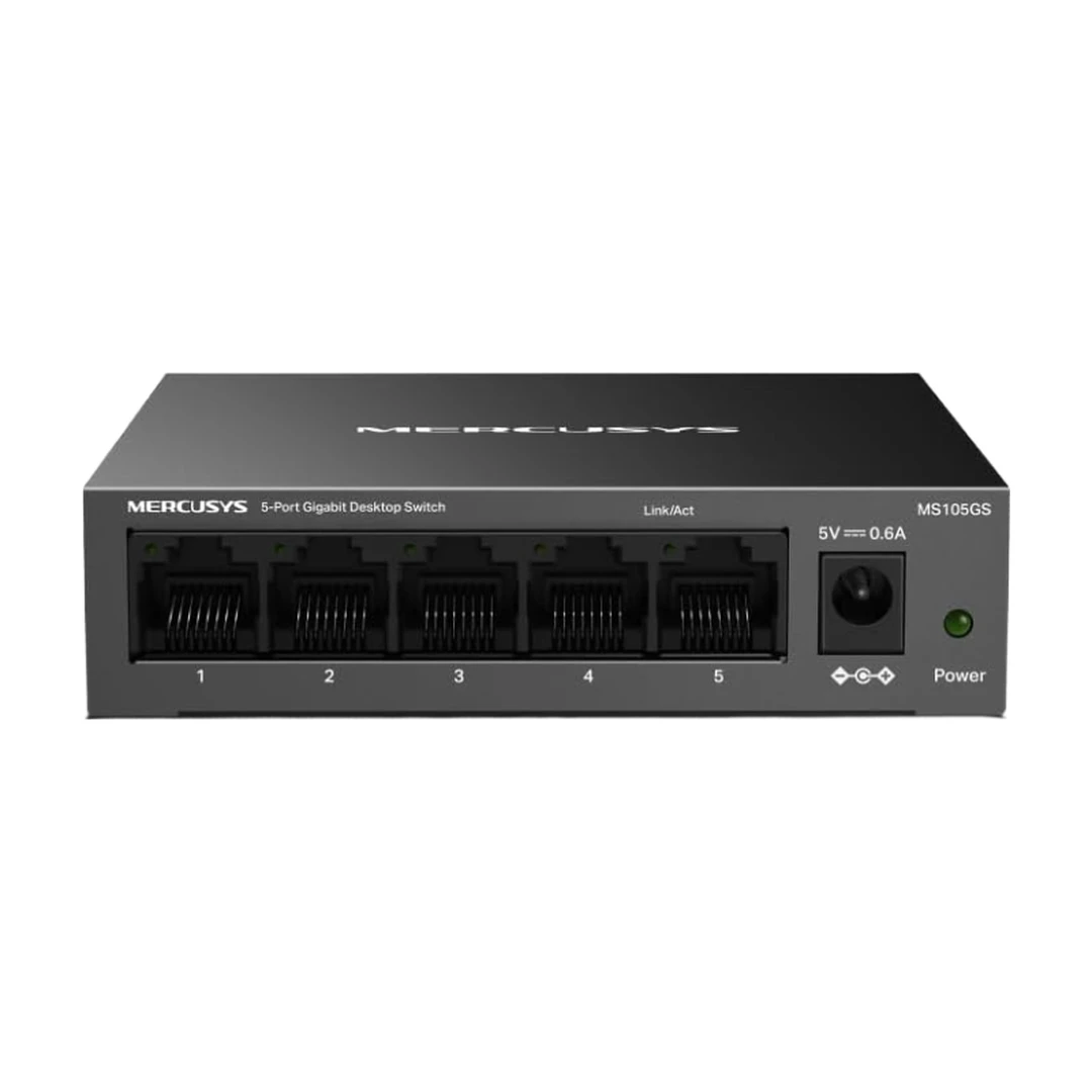 Mercusys MS105GS 5-Ports Gigabit Netzwerk Switch Unmanaged, Plug & Play, Metallgehäuse, Lüfterlos Desktop-Design, Energiesparend