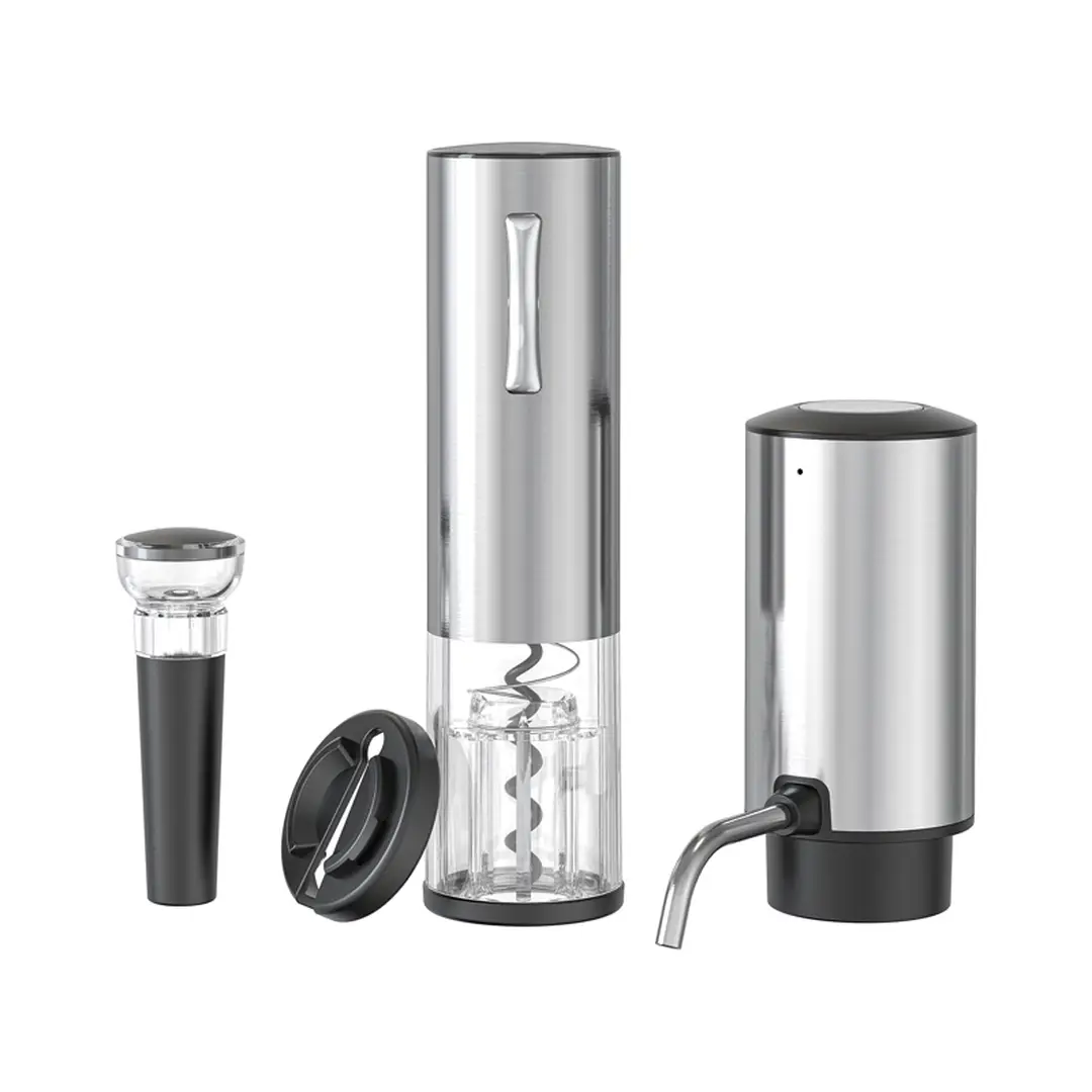 Cuisync Electric Wine Opener Gift Set With Aerator, Vacuum Stoppers, Foil Cutter - 4-in-1 Rechargeable Bottle Opener for Wine Lovers