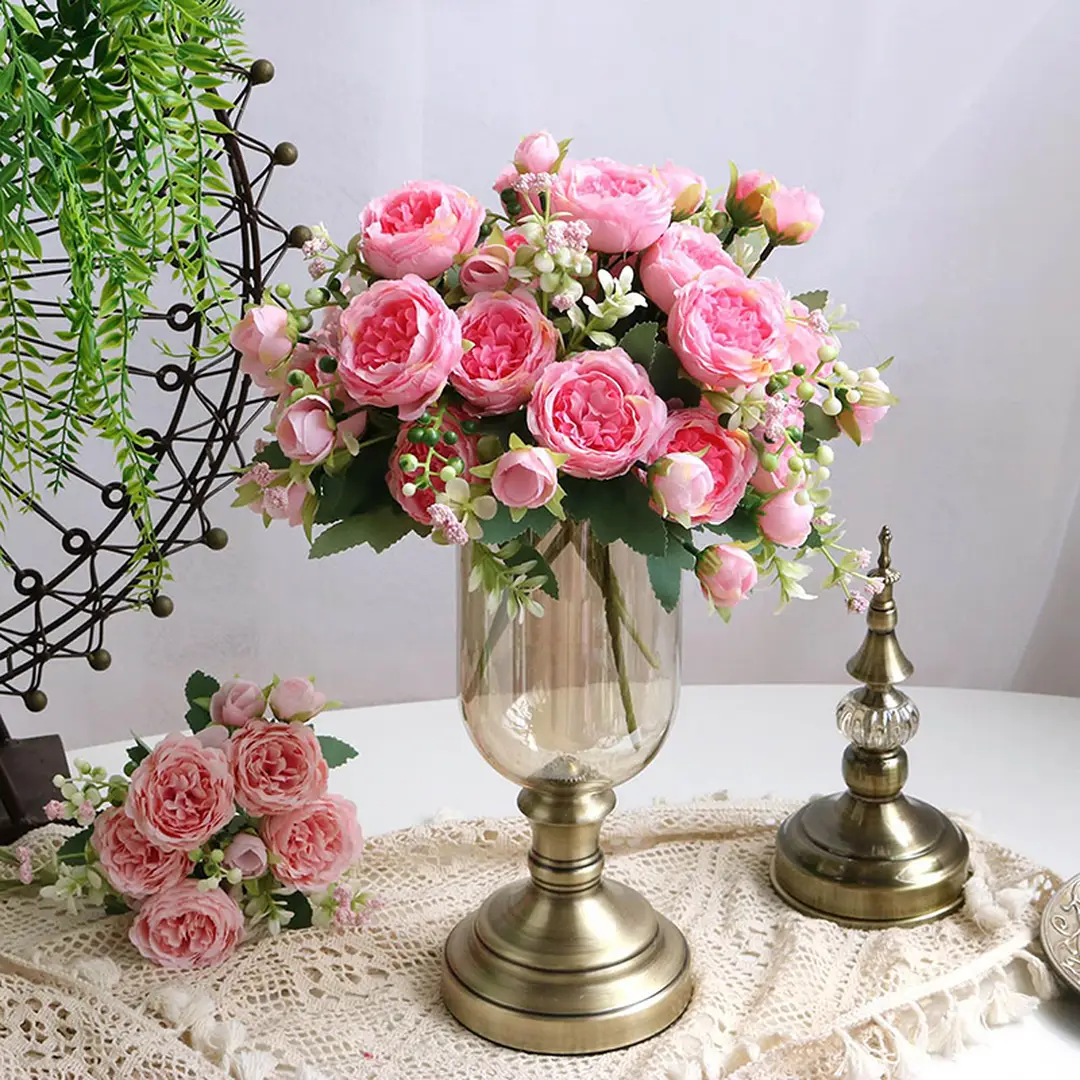 2Pcs 12.48in/31.69cm
Artificial Flowers Bouquet Silk Peony Fake Hydrangea Rose Flower with Stems Elegant Floral Plant Decoration for Wedding Centerpieces Homekitchen Table Arrangements(champagne)