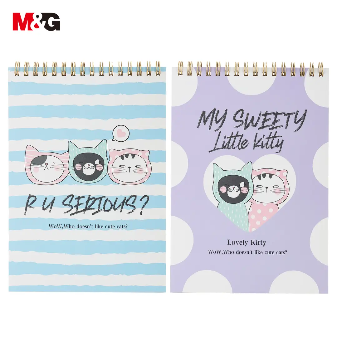 M&amp;G Cahier à spirale, lot de 2, format A5, à spirale métallique, ligné, fermeture à rabat, 60 pages, pour l’écriture des étudiants, école et bureau