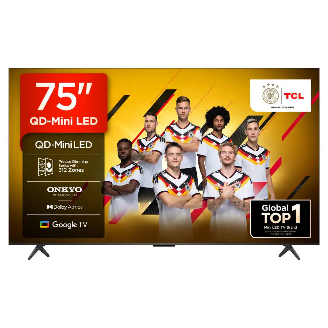 TCL 75Q6C QLED Mini LED Fernseher, 75 Zoll, 4K HDR Premium, Dolby Vision IQ & Atmos, Onkyo 2.1 Sound, Smart TV mit Google TV, Game master, 144Hz Motion Clarity Pro, AMD FreeSync Premium Pro, HDMI 2.1, AirPlay 2, Google Assistant & Alexa