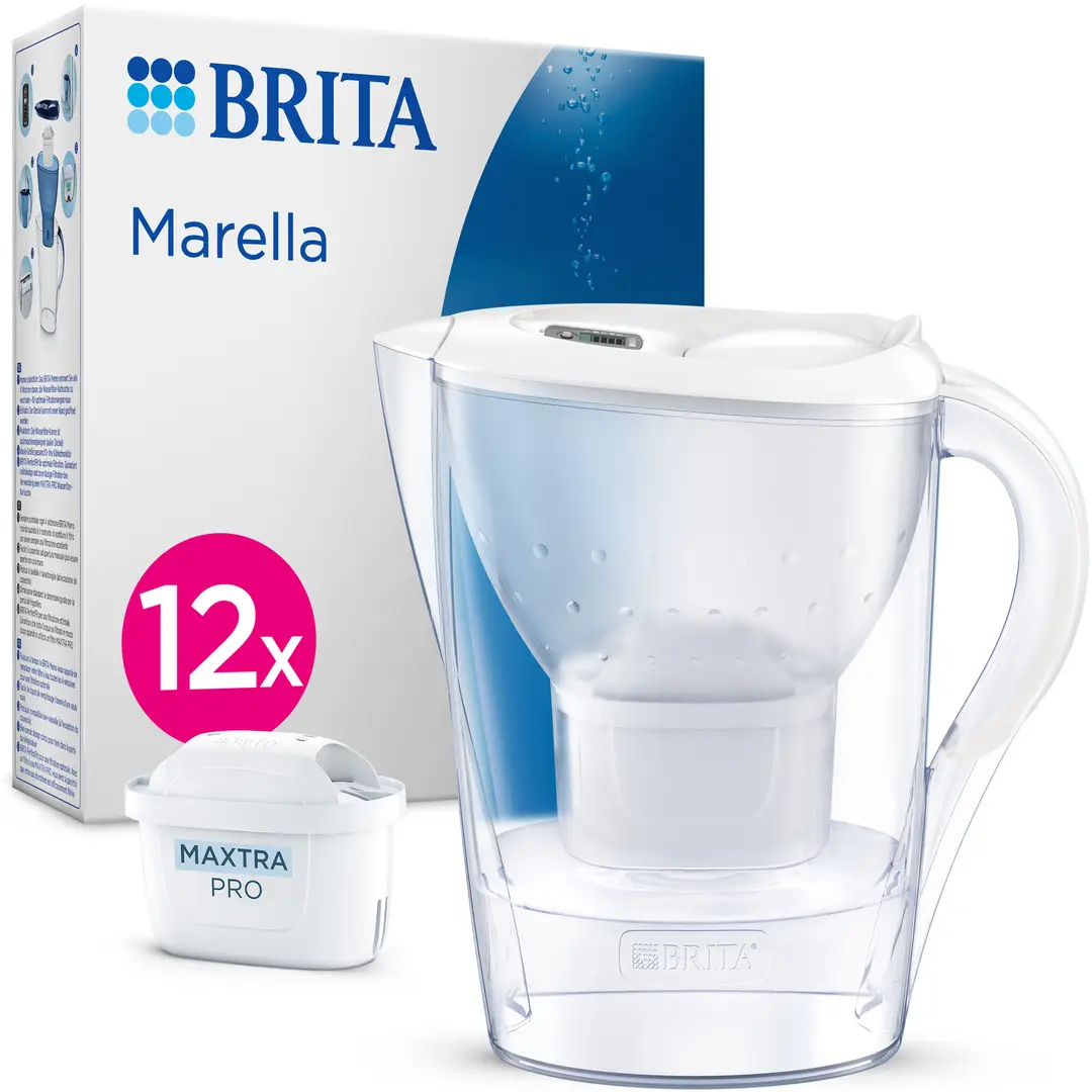 Brita Water Filter Jug Marella White (2.4L) Incl. 12x Maxtra Pro Pure Performance Filter Cartridge