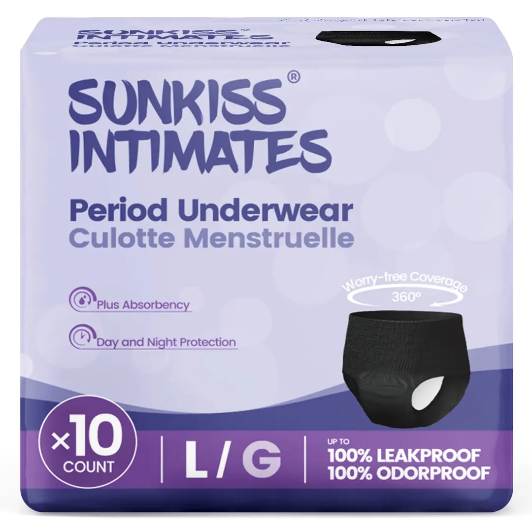 SUNKISS Einweg-Menstruationshöschen für Frauen mit starker Blutung, Unparfümierte Wochenbett Unterwäsche, Schwarz, Größe L, 10 Stück