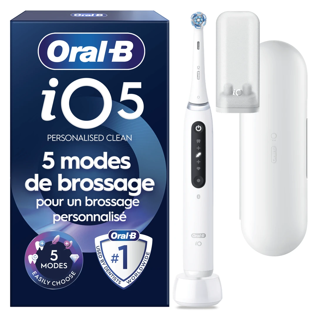 Oral-B iO 5N Brosse À Dents Électrique Blanche, 1 Brossette, 1 Étui De Voyage