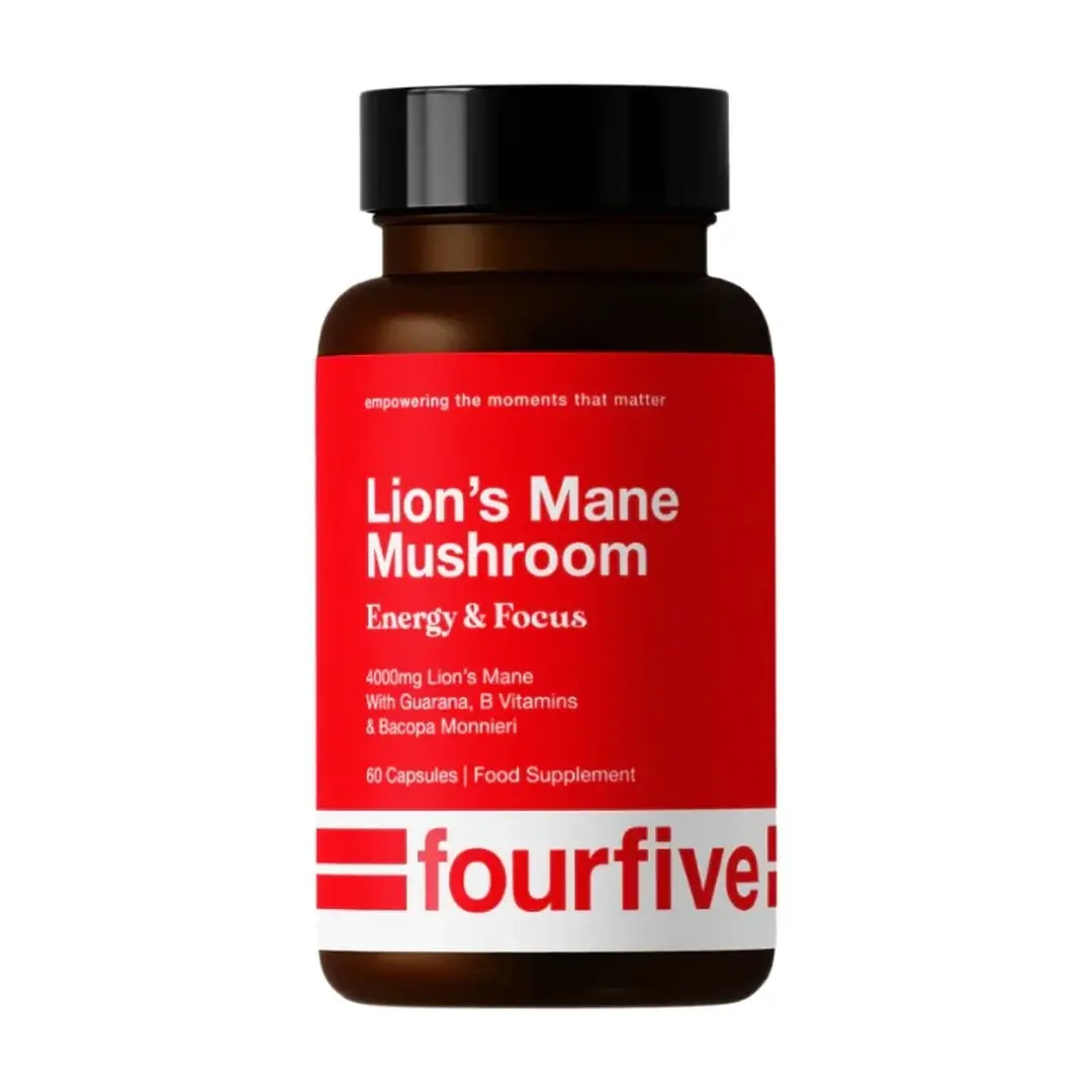 fourfive Energy & Focus Mushroom Complex with Lion's Mane, Bacopa & Guarana, 4000mg per Serving, 60 Capsules