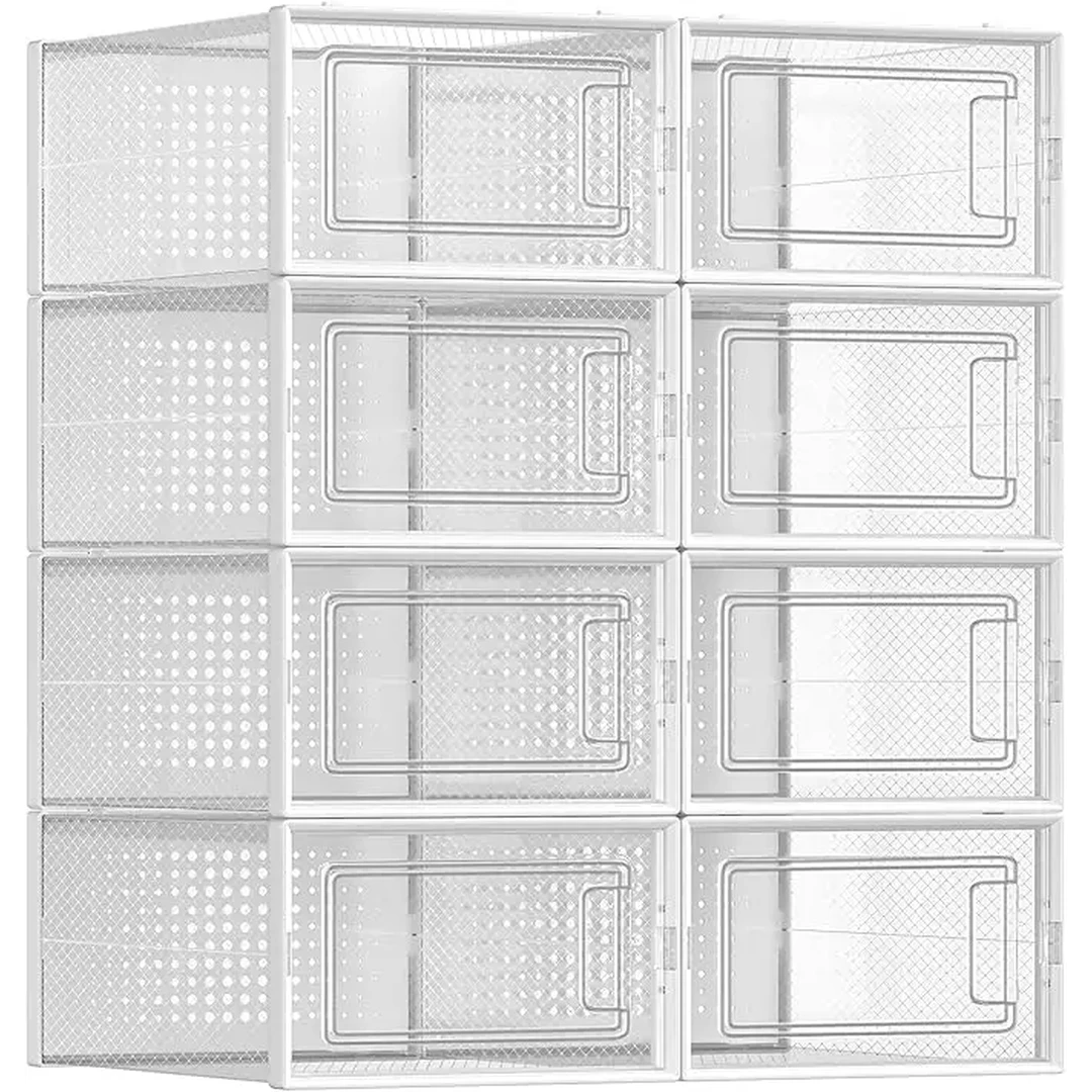 SONGMICS HOME LSP18SWT Rangement pour boîtes à chaussures en plastique blanc transparent - 18 pièces