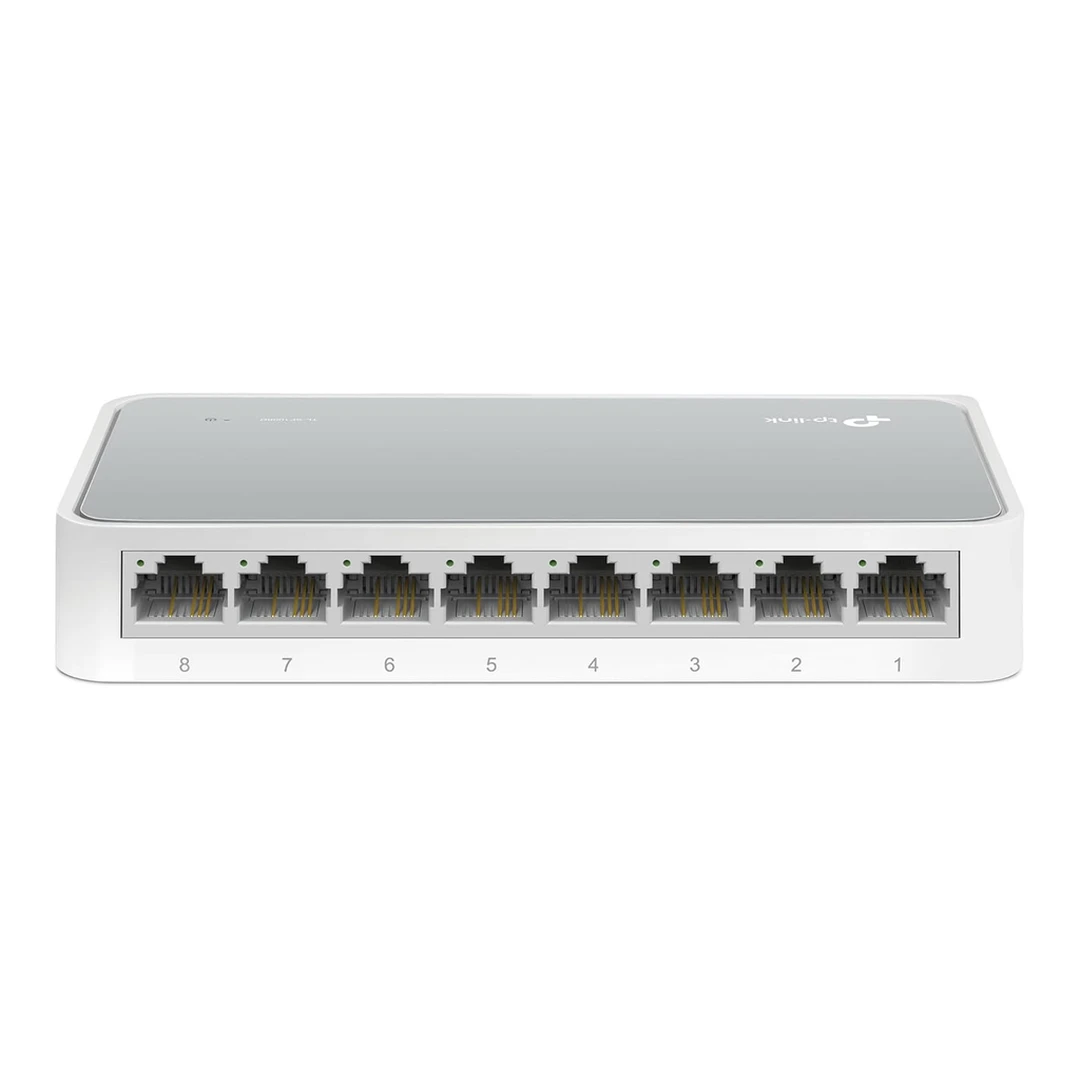 TP-Link TL-SF1008D 8-Port 10/100 Mbit/s Unmanaged Fast Ethernet Switch, Desktop-Splitter/Hub, Plug & Play, Lüfterlos und Leise, Desktop-Design, Grüne Technologie