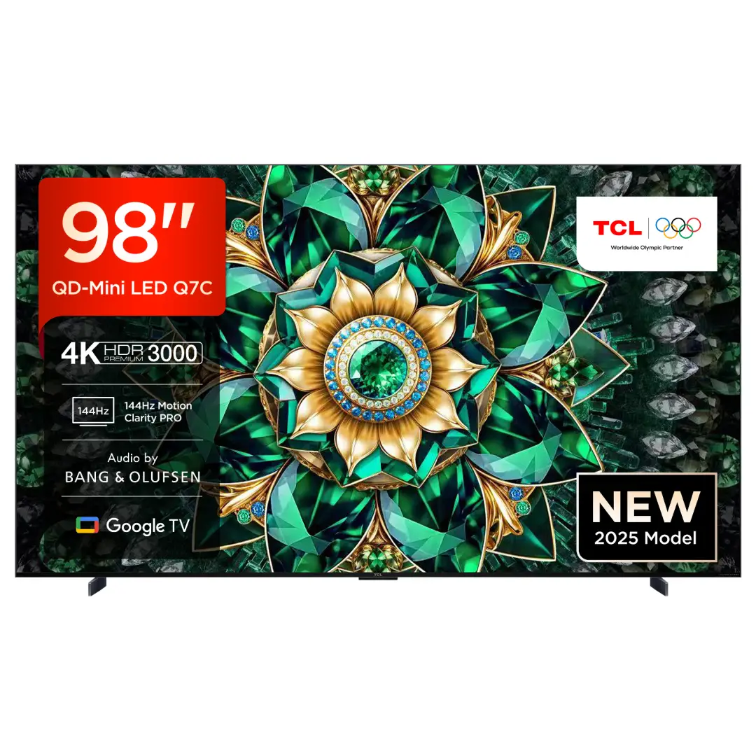 TCL Fernseher 98Q7C, 98 Zoll, QLED Mini LED, 4K HDR Premium, Dolby Vision IQ & Atmos, Google TV, 144 Hz VRR, FreeSync Premium Pro, Bang & Olufsen Sound, IMAX Enhanced